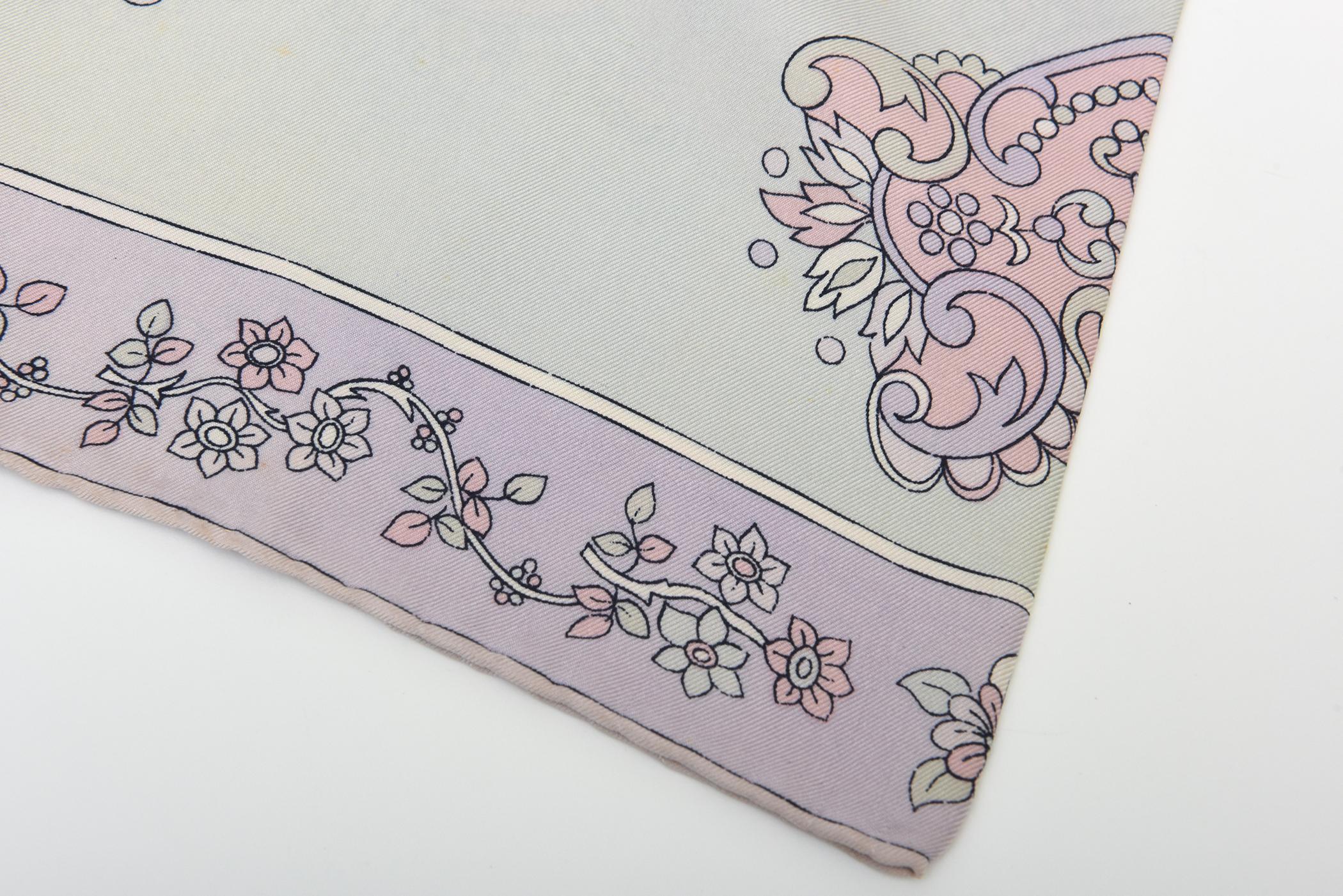 Vintage Pucci Silk Pastel Scarf Light Pink, Light Purple, Black, Gray 70's For Sale 1