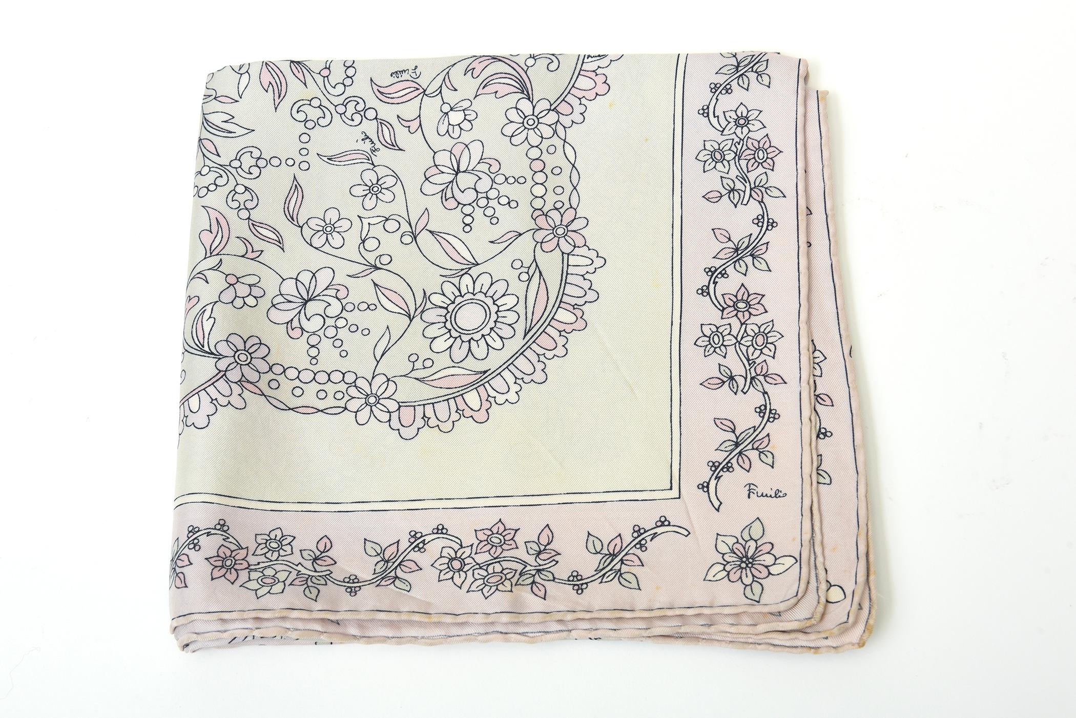Vintage Pucci Silk Pastel Scarf Light Pink, Light Purple, Black, Gray 70's For Sale 2