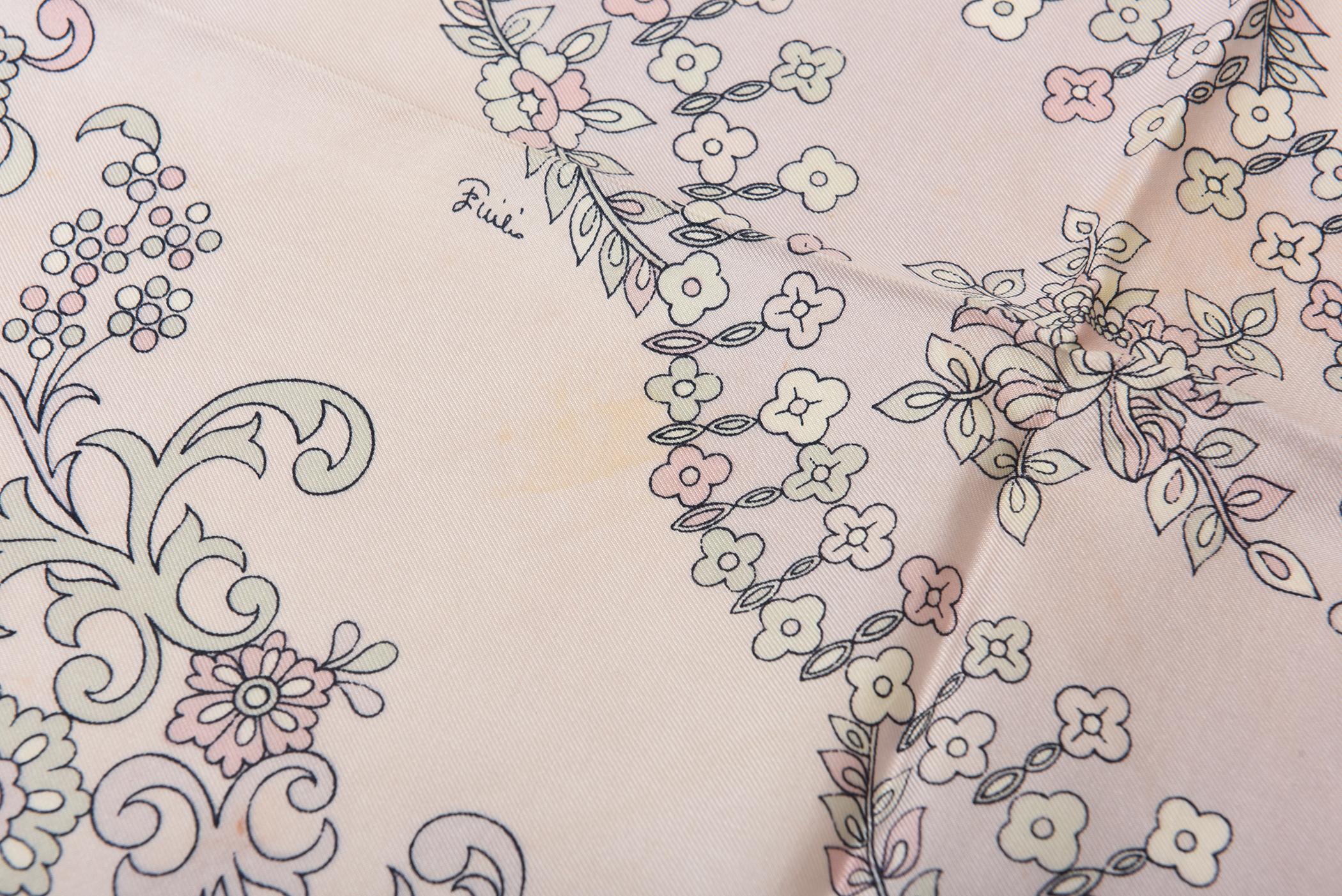 Vintage Pucci Silk Pastel Scarf Light Pink, Light Purple, Black, Gray 70's For Sale 3
