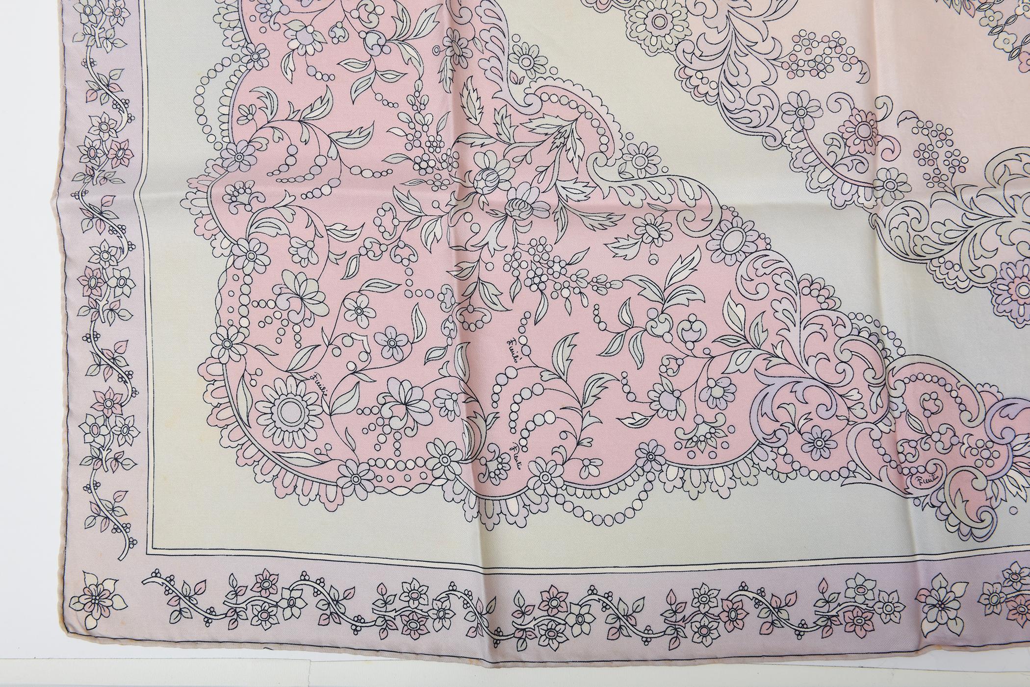 Vintage Pucci Silk Pastel Scarf Light Pink, Light Purple, Black, Gray 70's For Sale 4