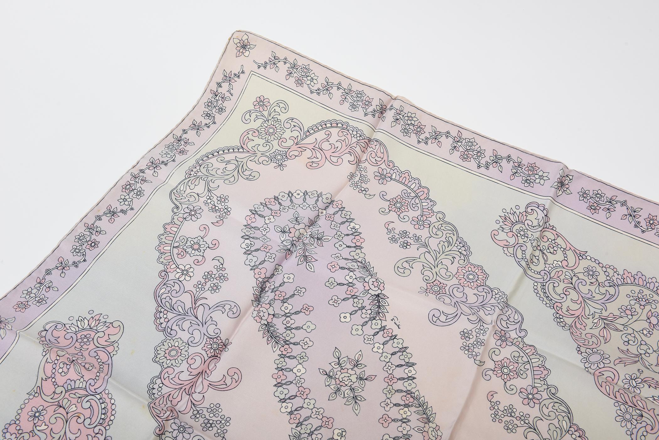 Vintage Pucci Silk Pastel Scarf Light Pink, Light Purple, Black, Gray 70's For Sale 5