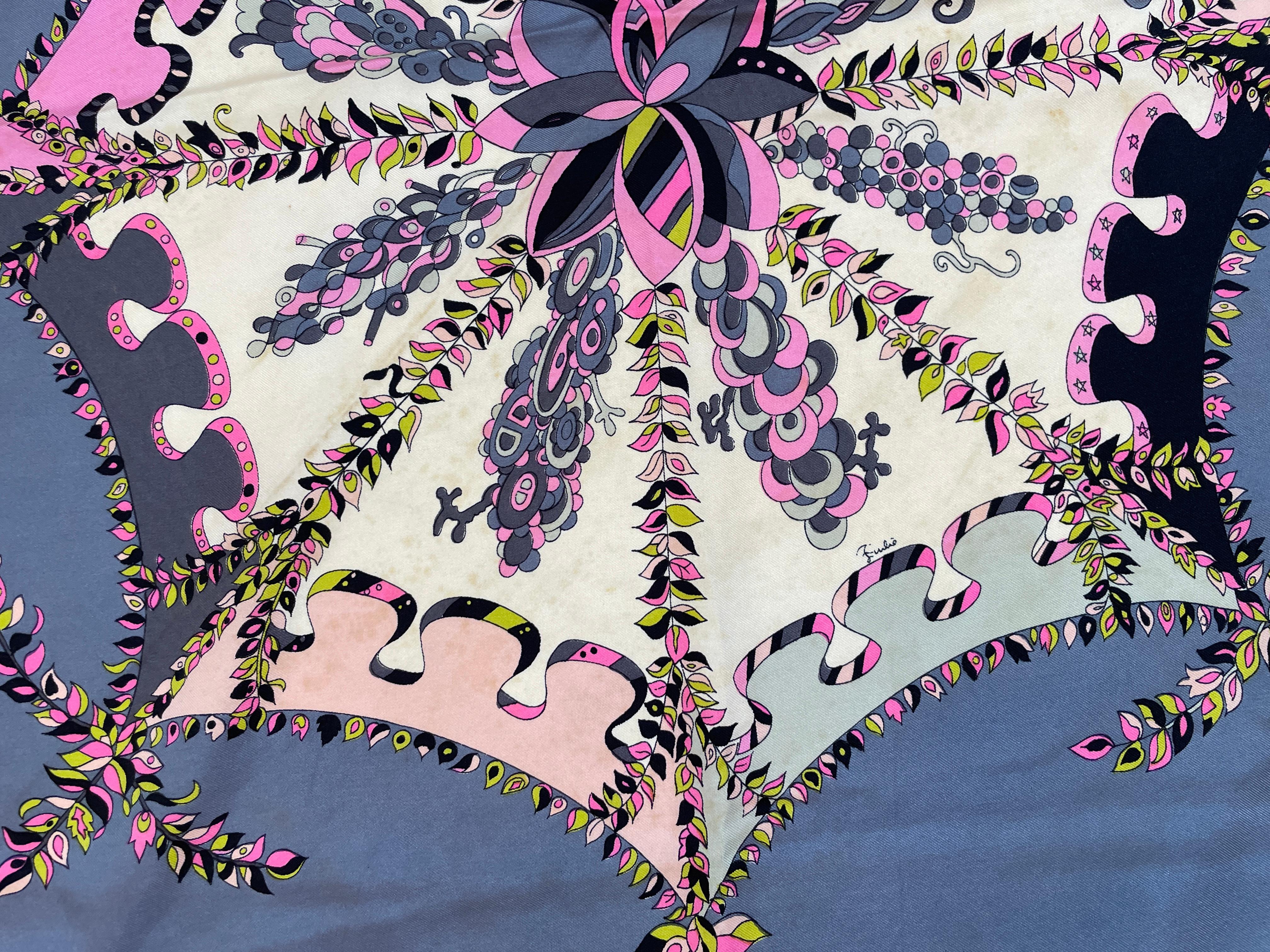 Vintage Pucci Silk Scarf in Pink and Blue Circa 1970 For Sale 6