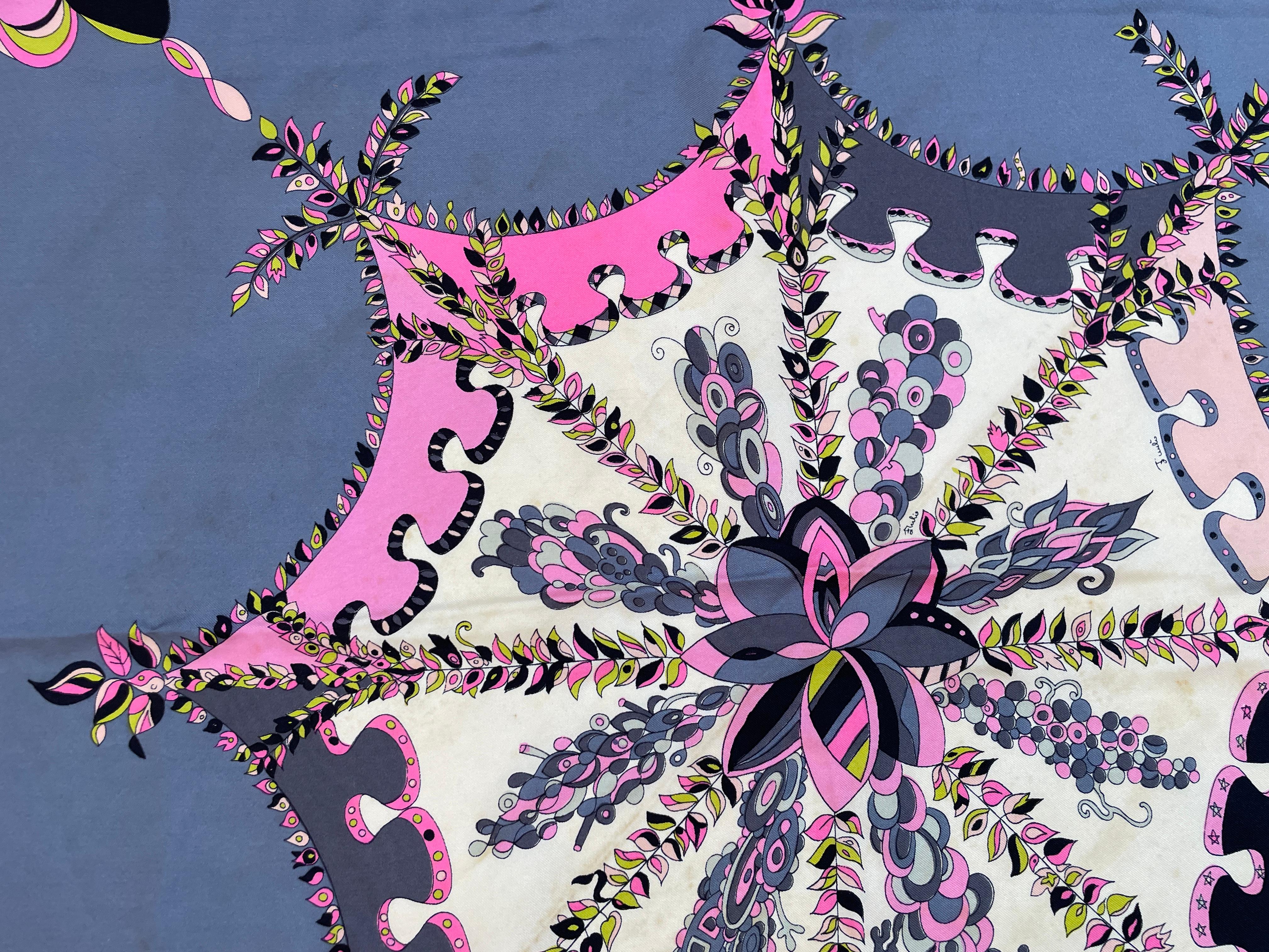 Vintage Pucci Silk Scarf in Pink and Blue Circa 1970 For Sale 7
