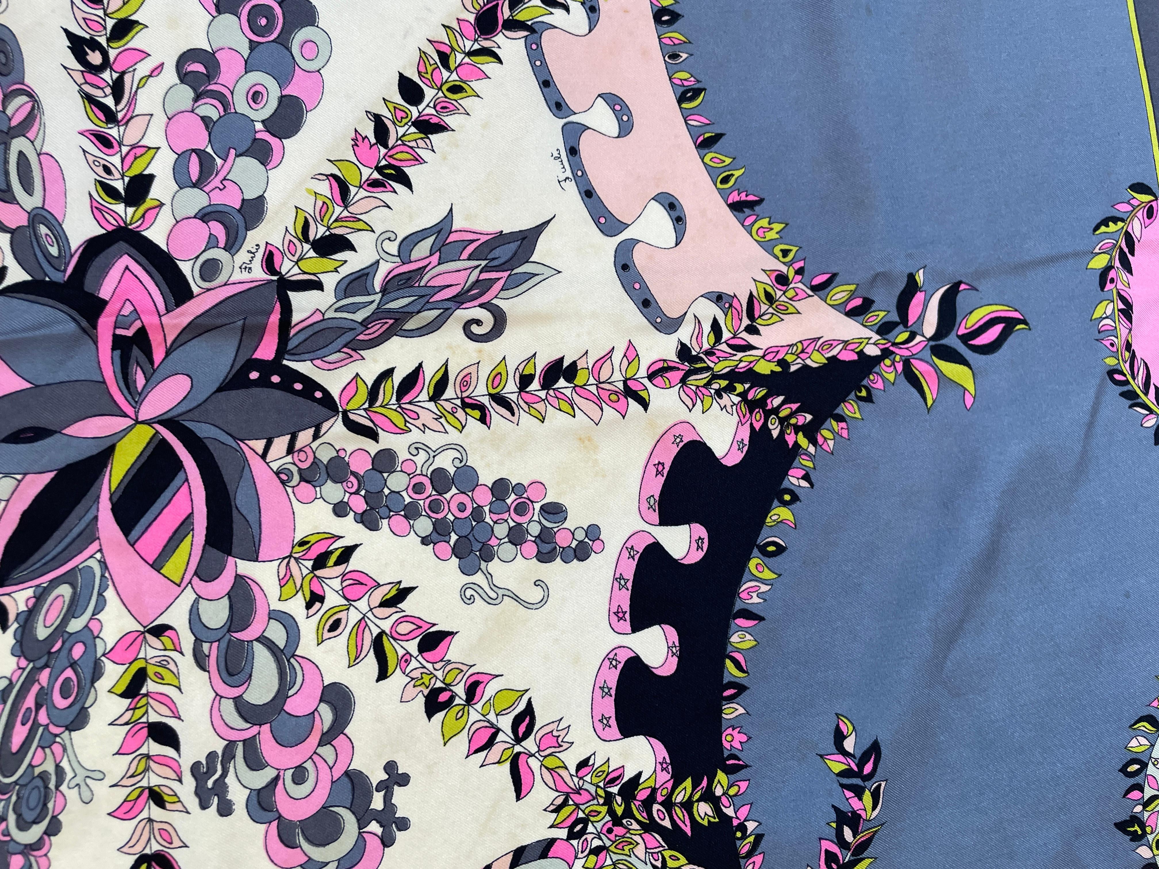 Vintage Pucci Silk Scarf in Pink and Blue Circa 1970 For Sale 8