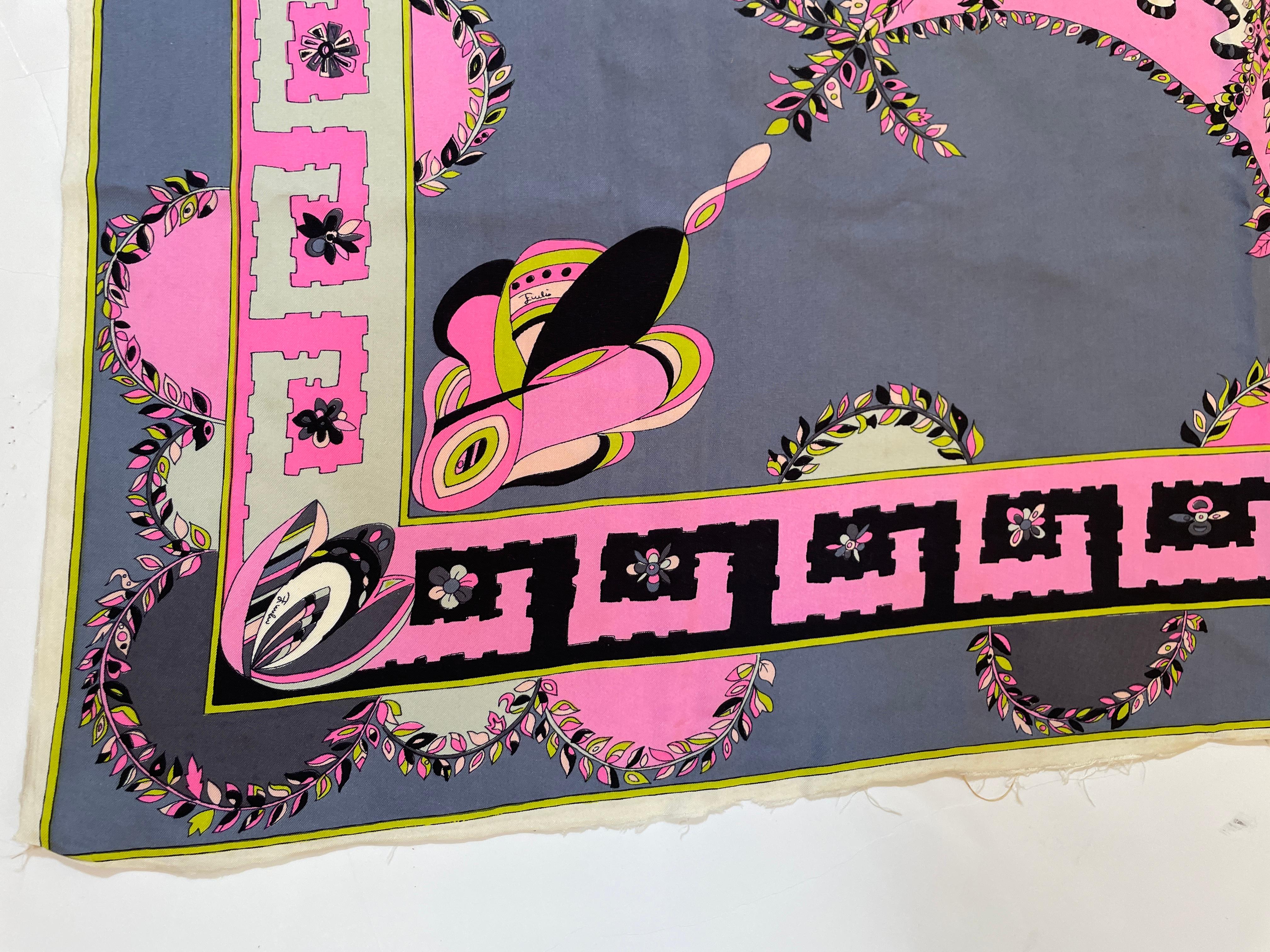 Vintage Pucci Silk Scarf in Pink and Blue Circa 1970 For Sale 9