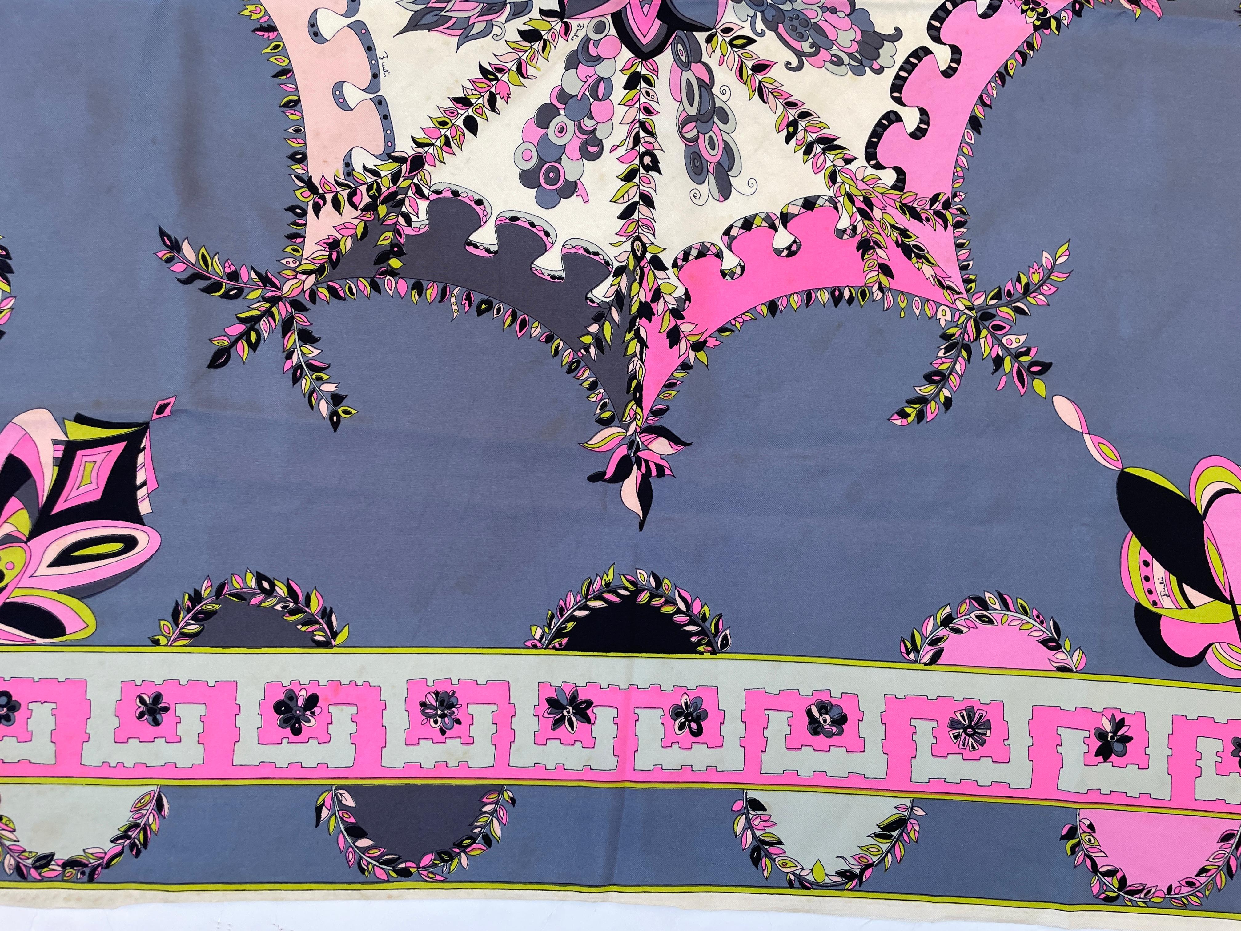Vintage Pucci Silk Scarf in Pink and Blue Circa 1970 For Sale 10