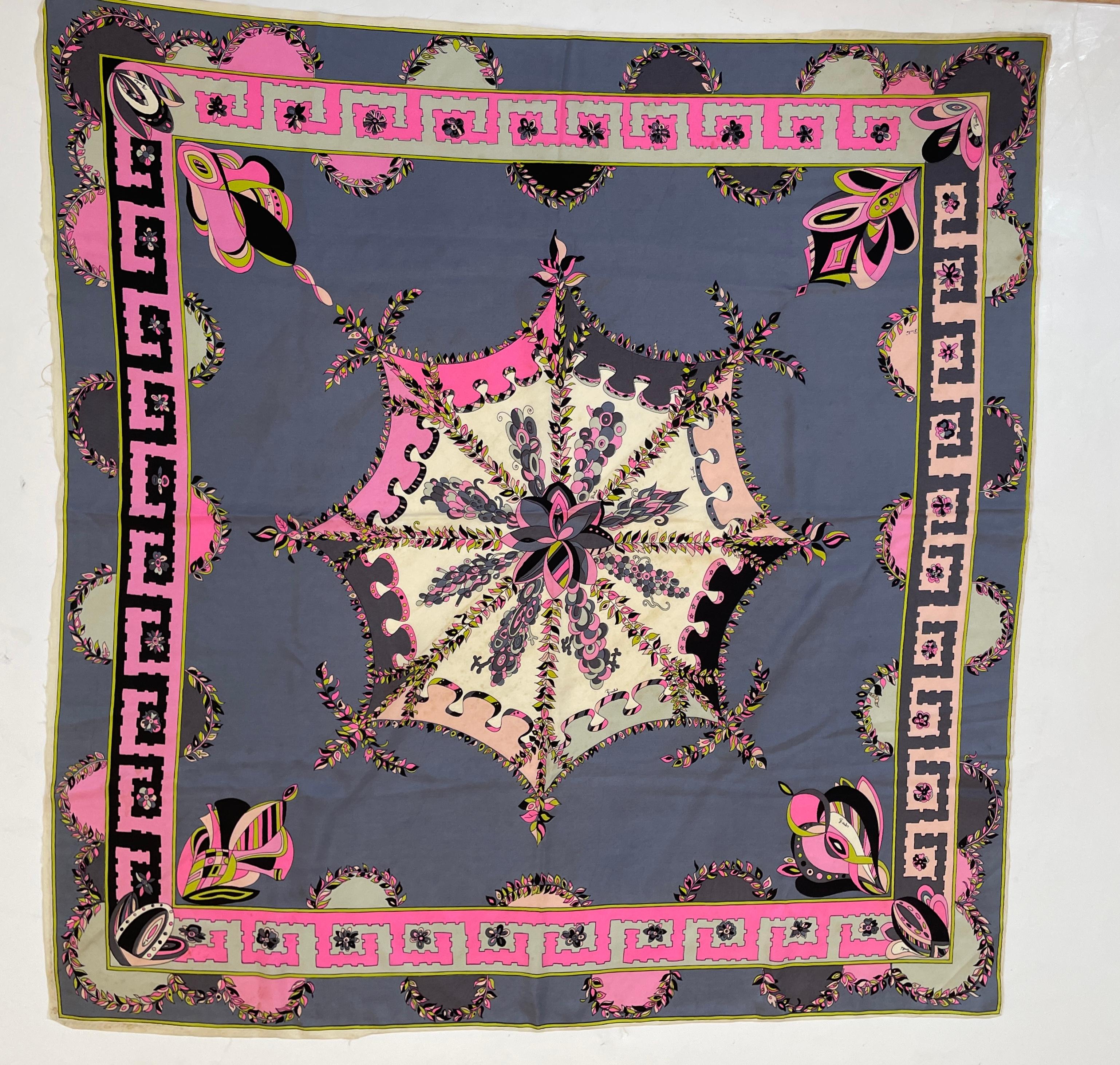 Vintage Pucci Silk Scarf in Pink and Blue Circa 1970 For Sale 11