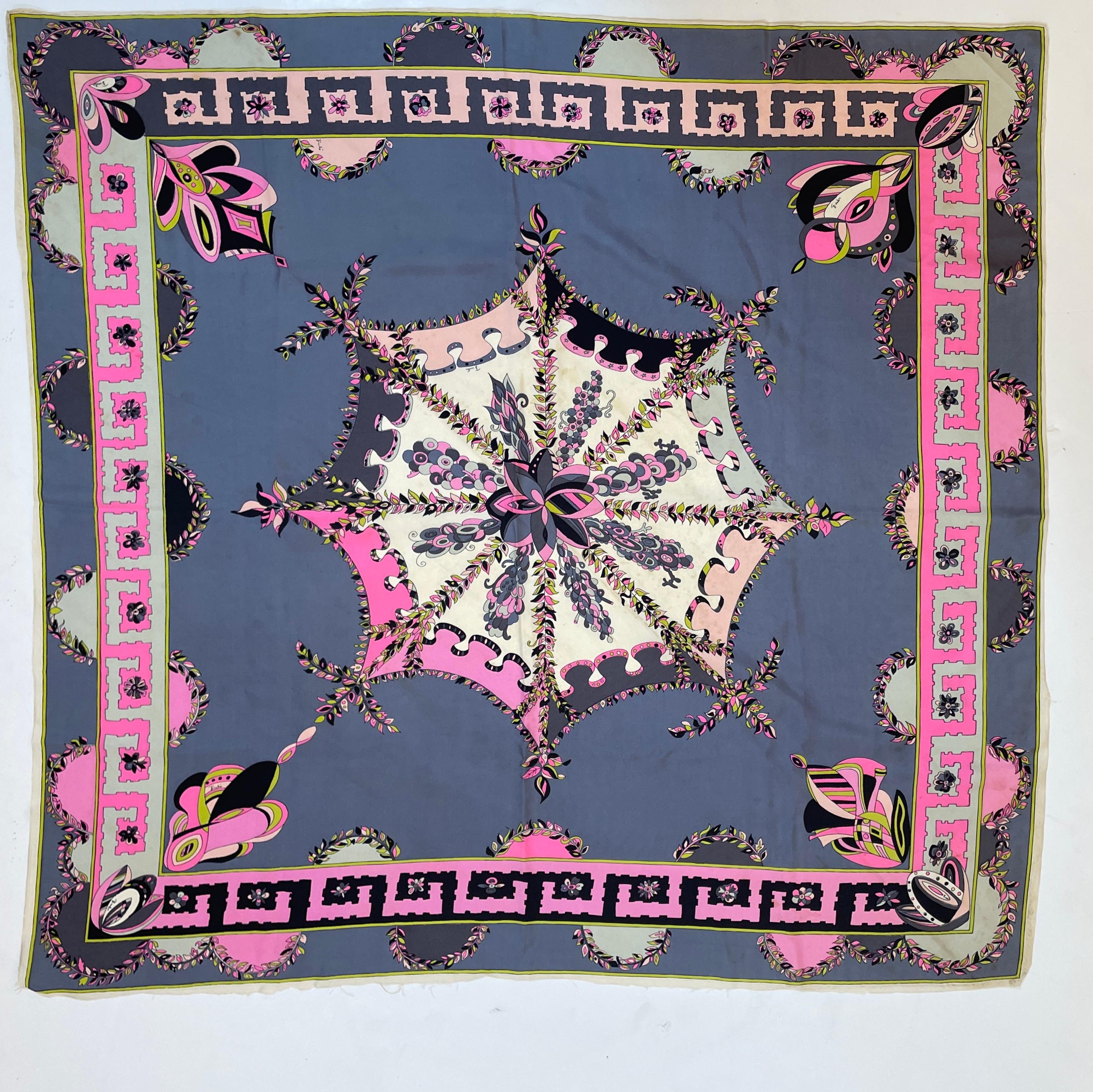 Vintage Pucci Silk Scarf in Pink and Blue Circa 1970 For Sale 12
