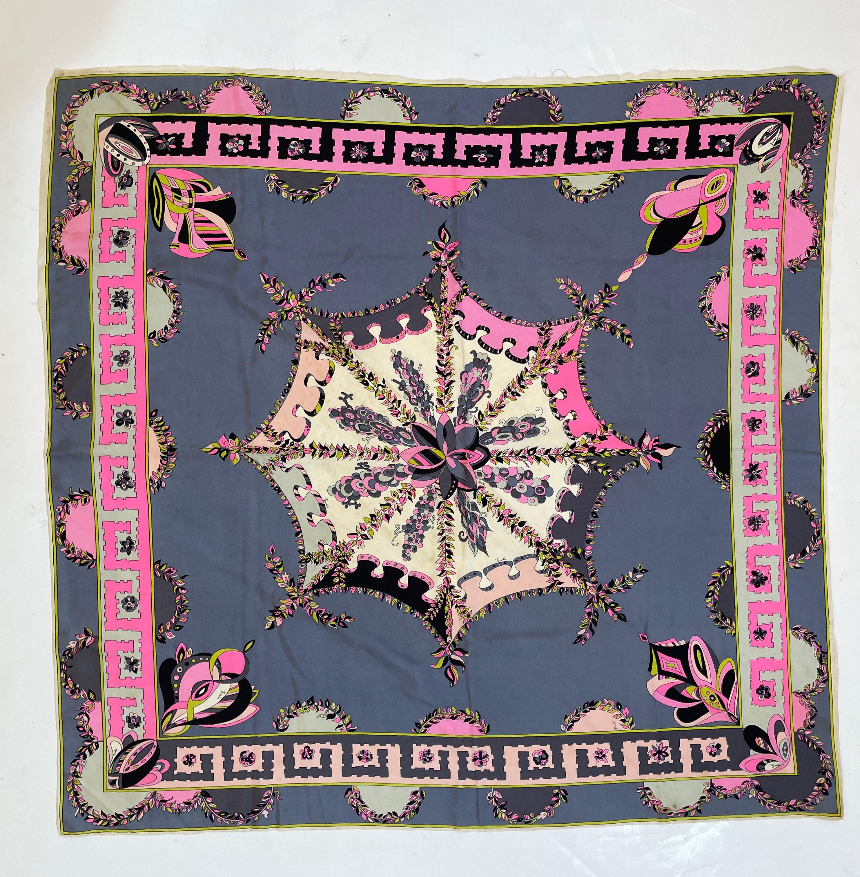 Vintage Pucci Silk Scarf in Pink and Blue Circa 1970 For Sale 13