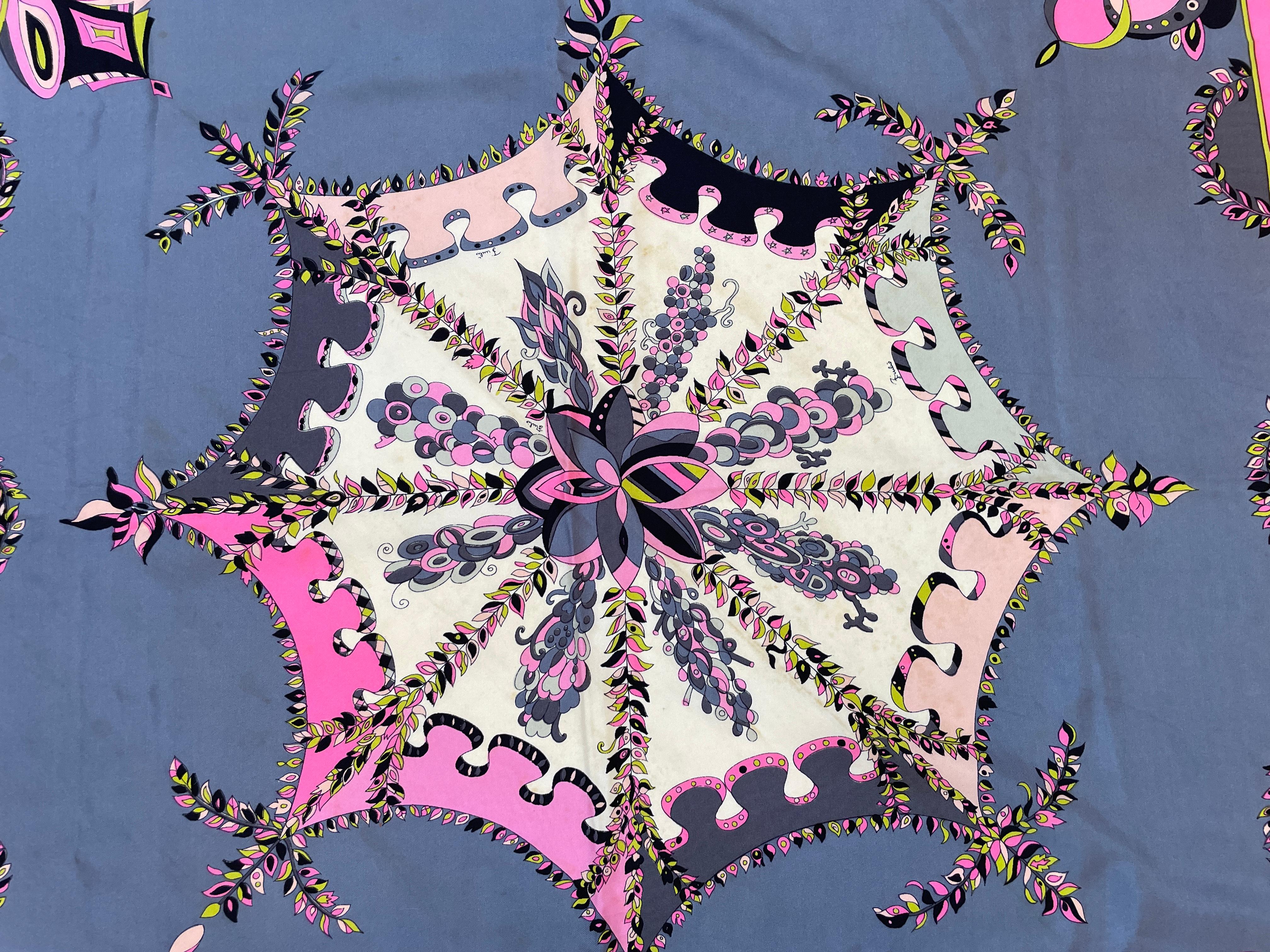 Vintage Pucci Silk Scarf in Pink and Blue Circa 1970 For Sale 14
