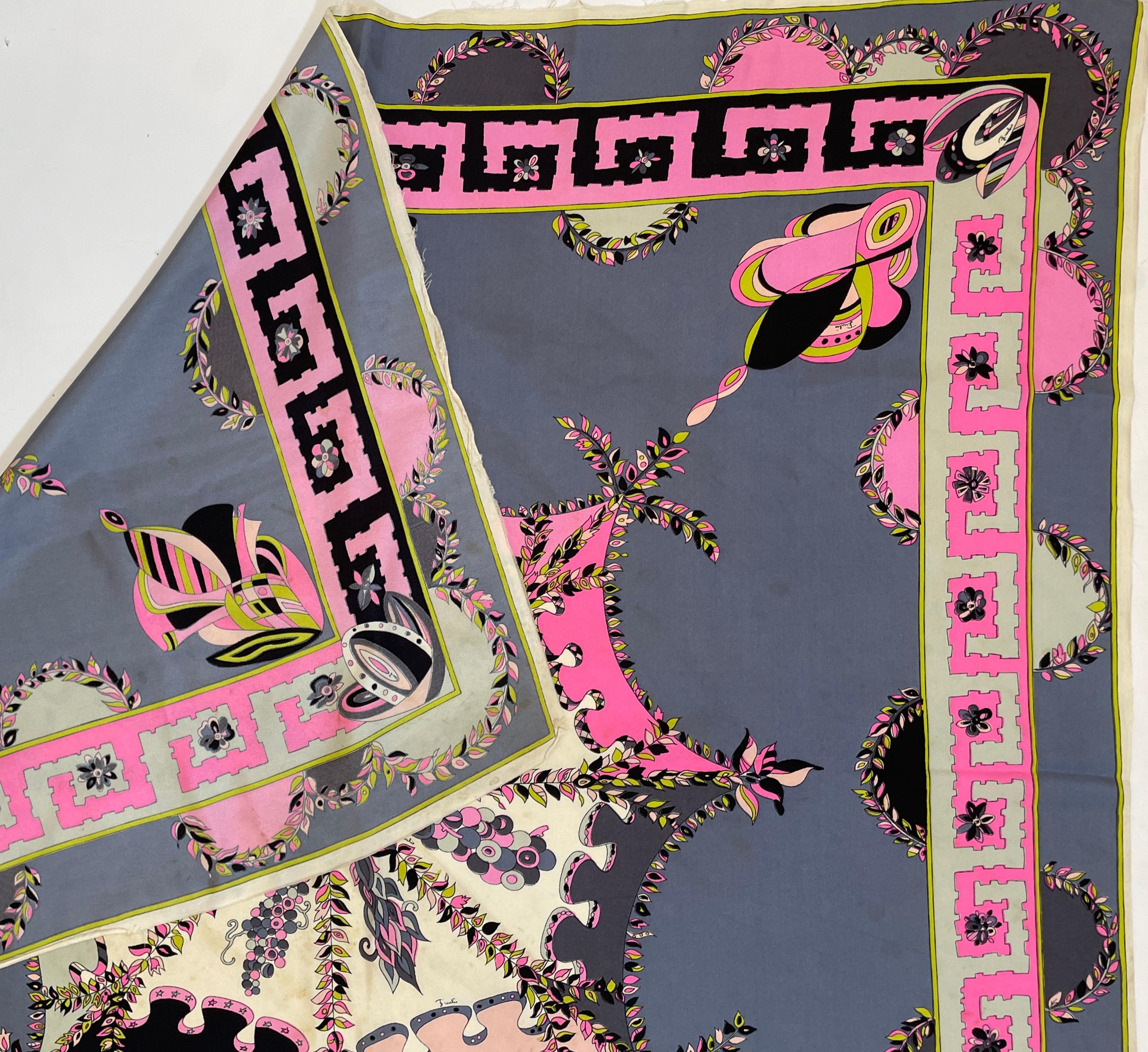 Vintage Pucci Silk Scarf in Pink and Blue Circa 1970 For Sale 15