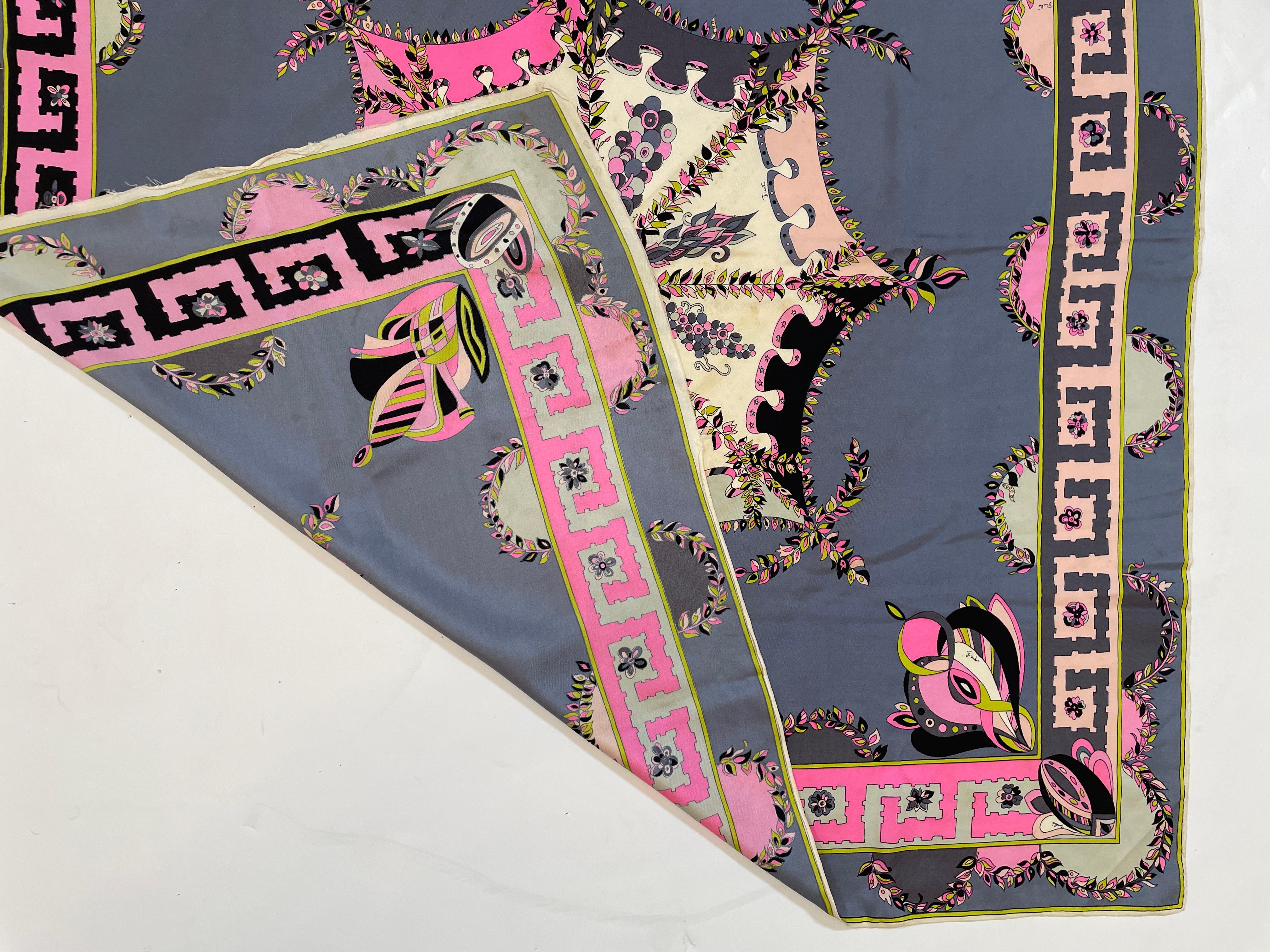 Vintage Pucci Silk Scarf in Pink and Blue Circa 1970 For Sale 16