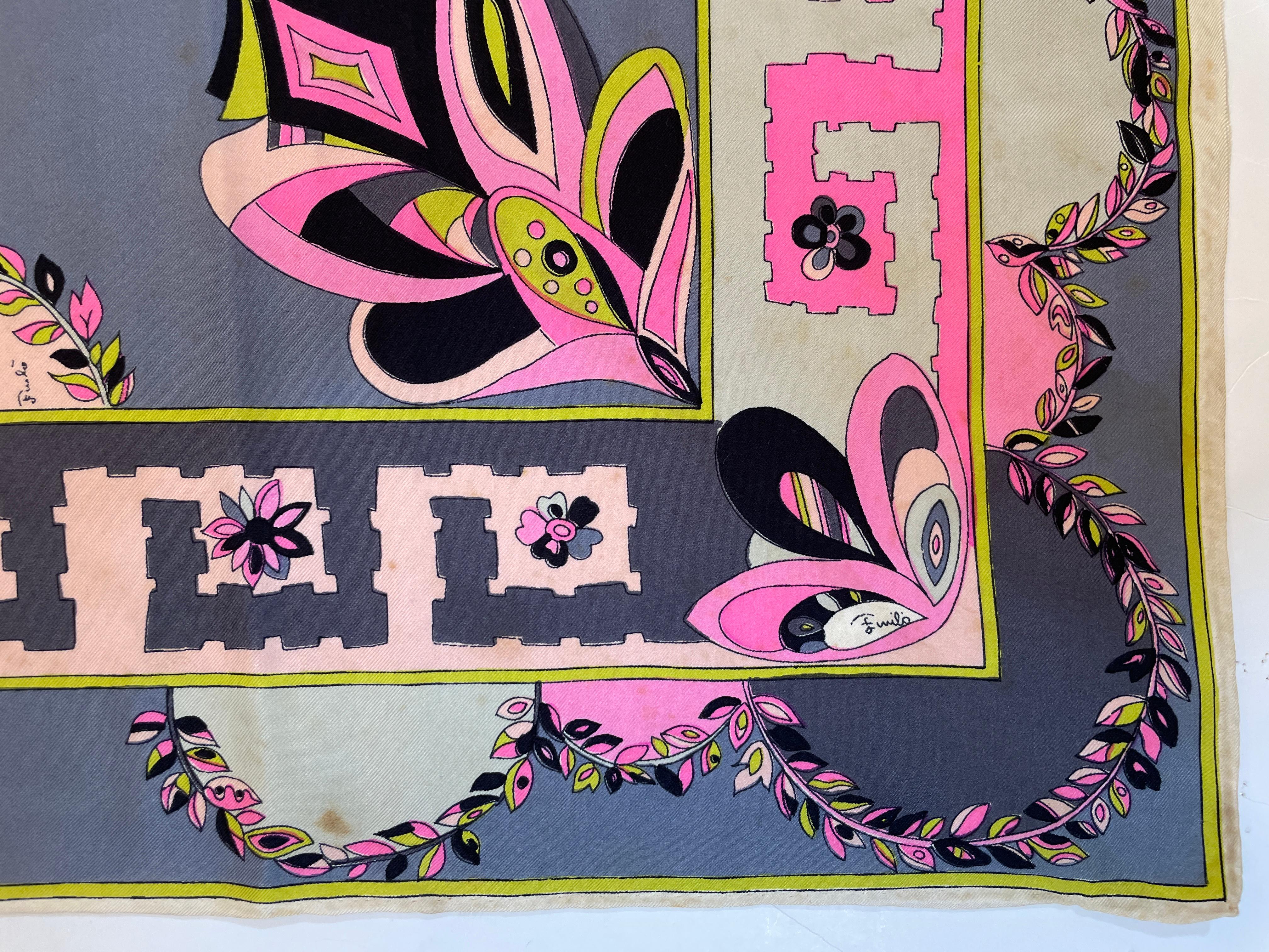 Vintage Pucci Silk Scarf in Pink and Blue Circa 1970 In Good Condition For Sale In North Hollywood, CA