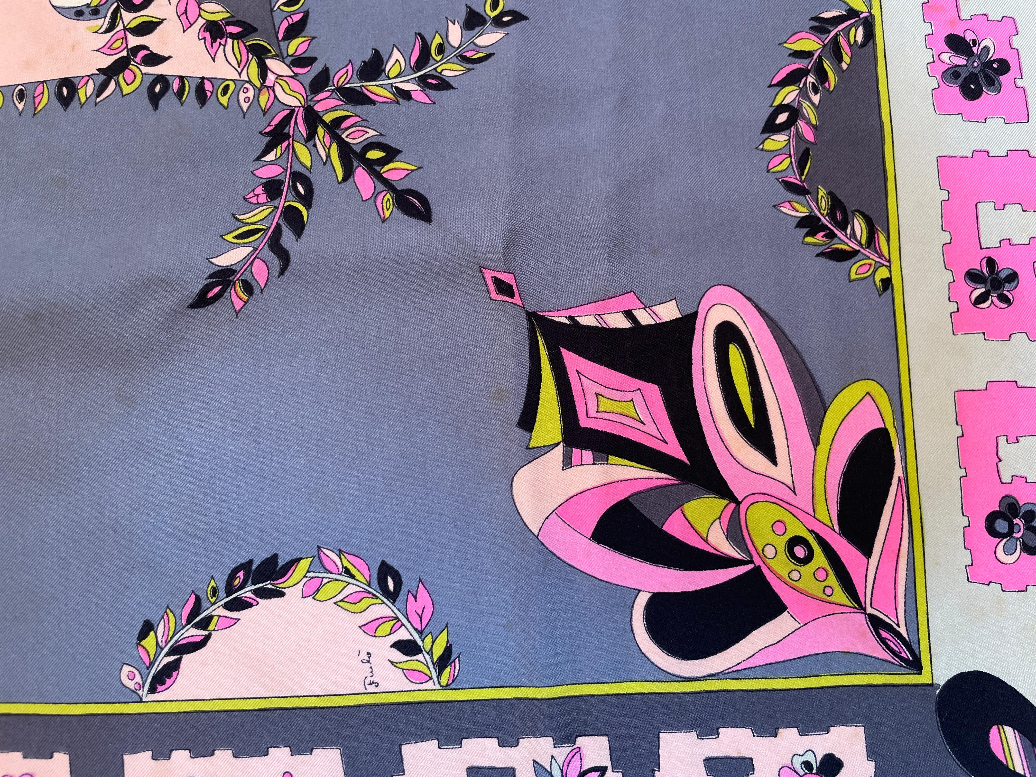 Vintage Pucci Silk Scarf in Pink and Blue Circa 1970 For Sale 1