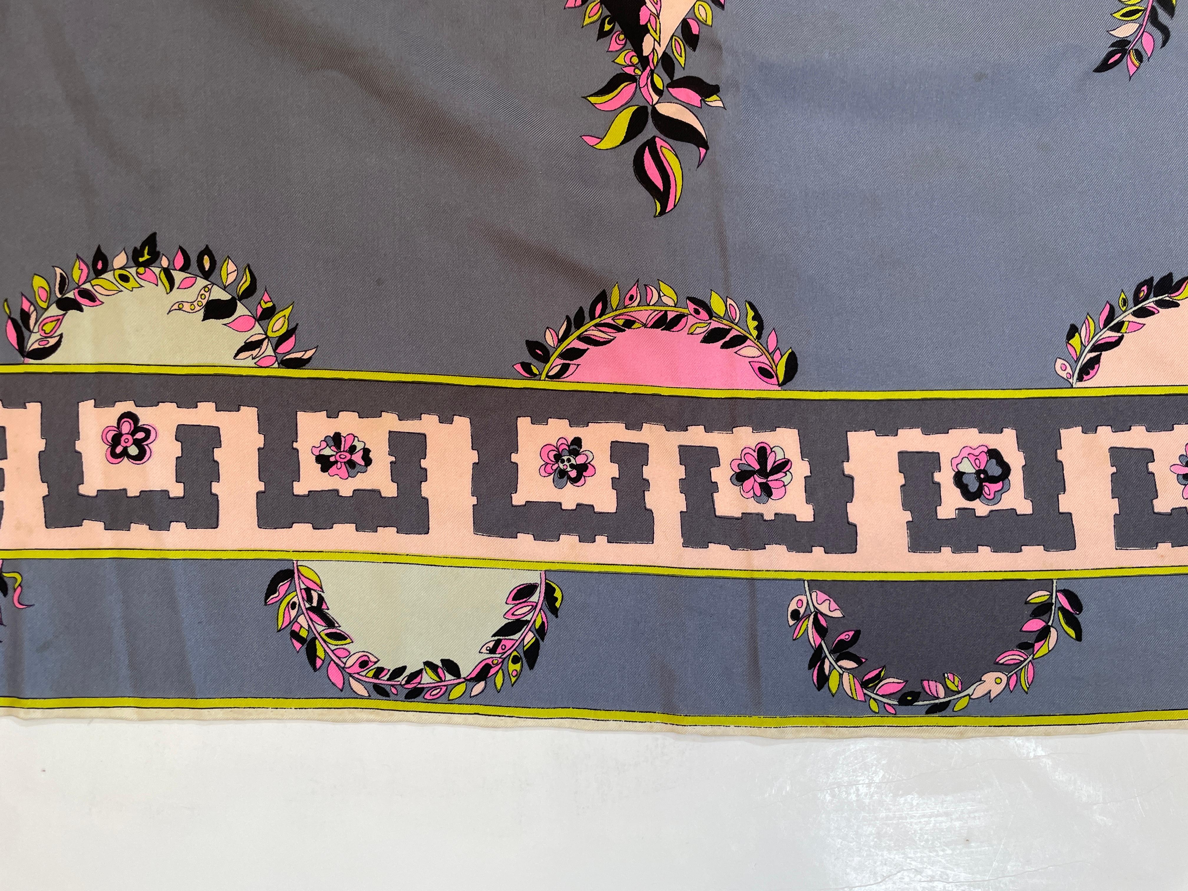 Vintage Pucci Silk Scarf in Pink and Blue Circa 1970 For Sale 2