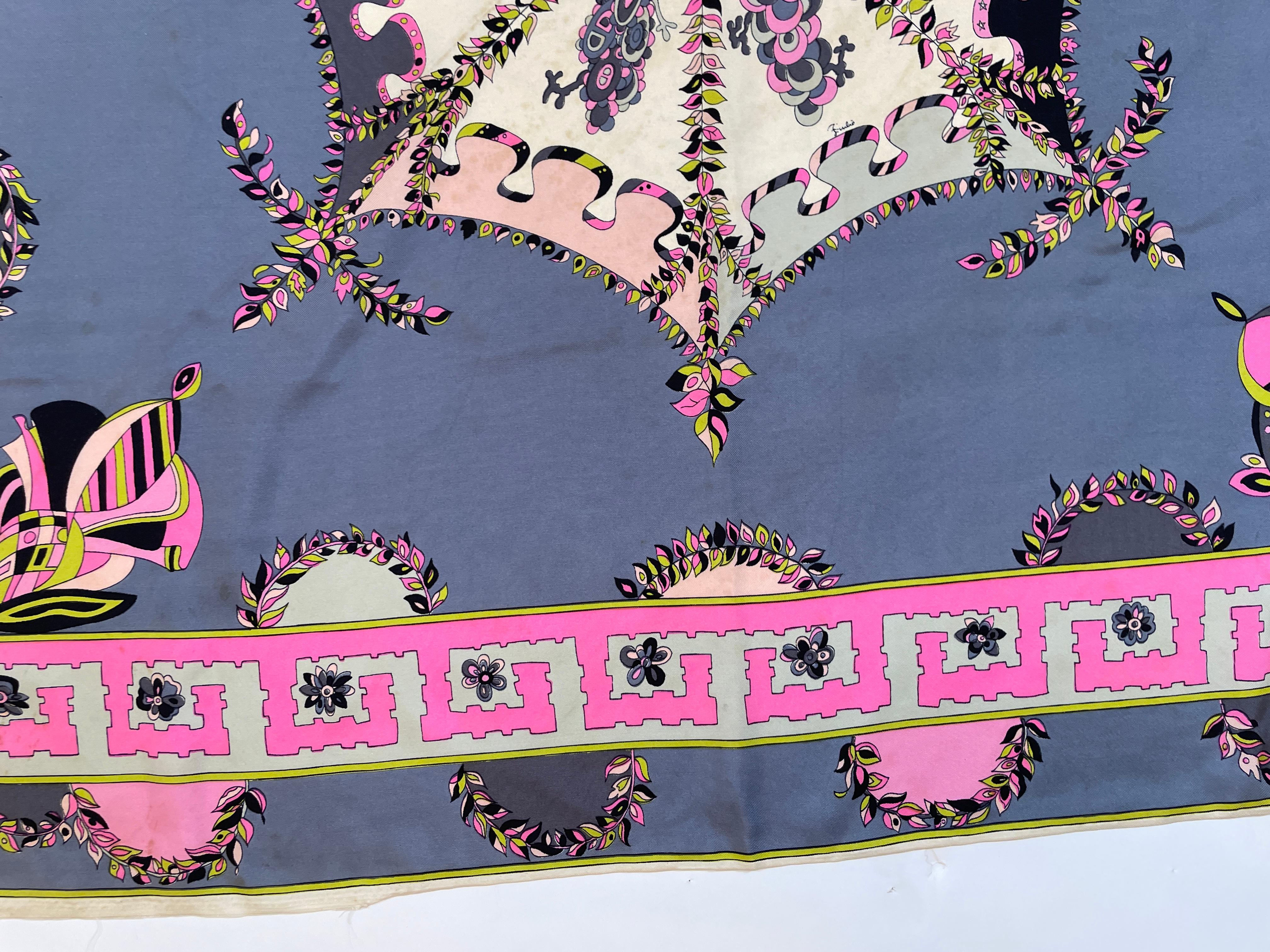 Vintage Pucci Silk Scarf in Pink and Blue Circa 1970 For Sale 4