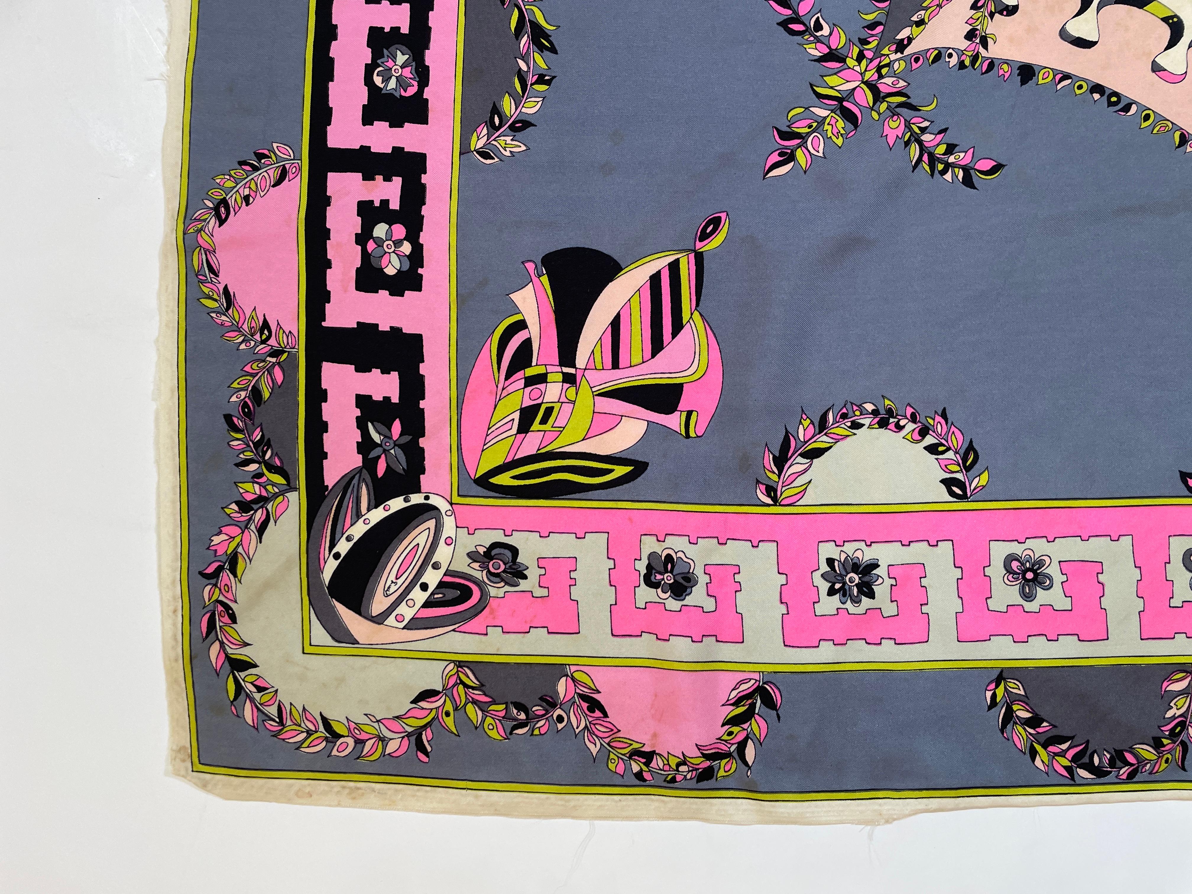 Vintage Pucci Silk Scarf in Pink and Blue Circa 1970 For Sale 5