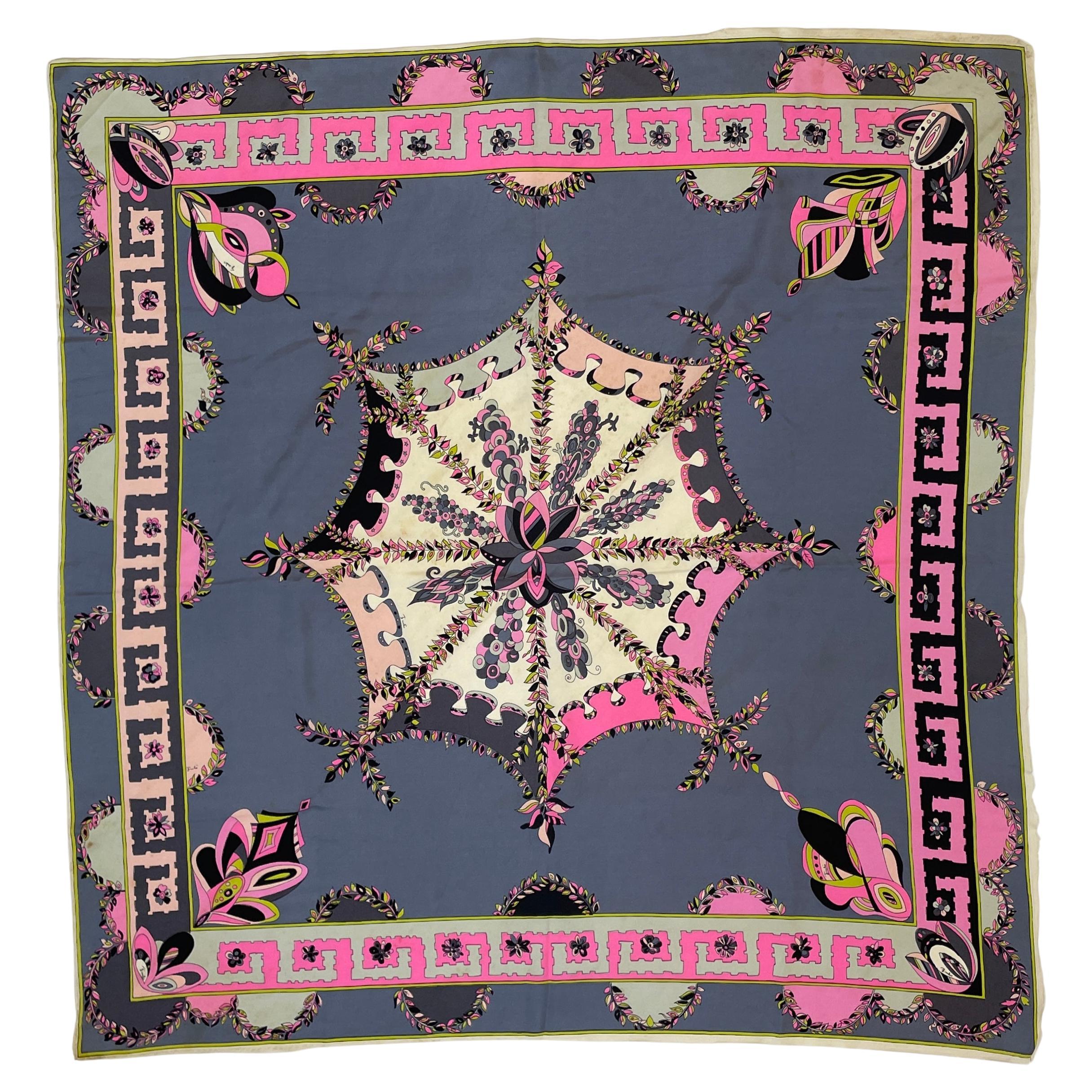 Vintage Pucci Silk Scarf in Pink and Blue Circa 1970 For Sale