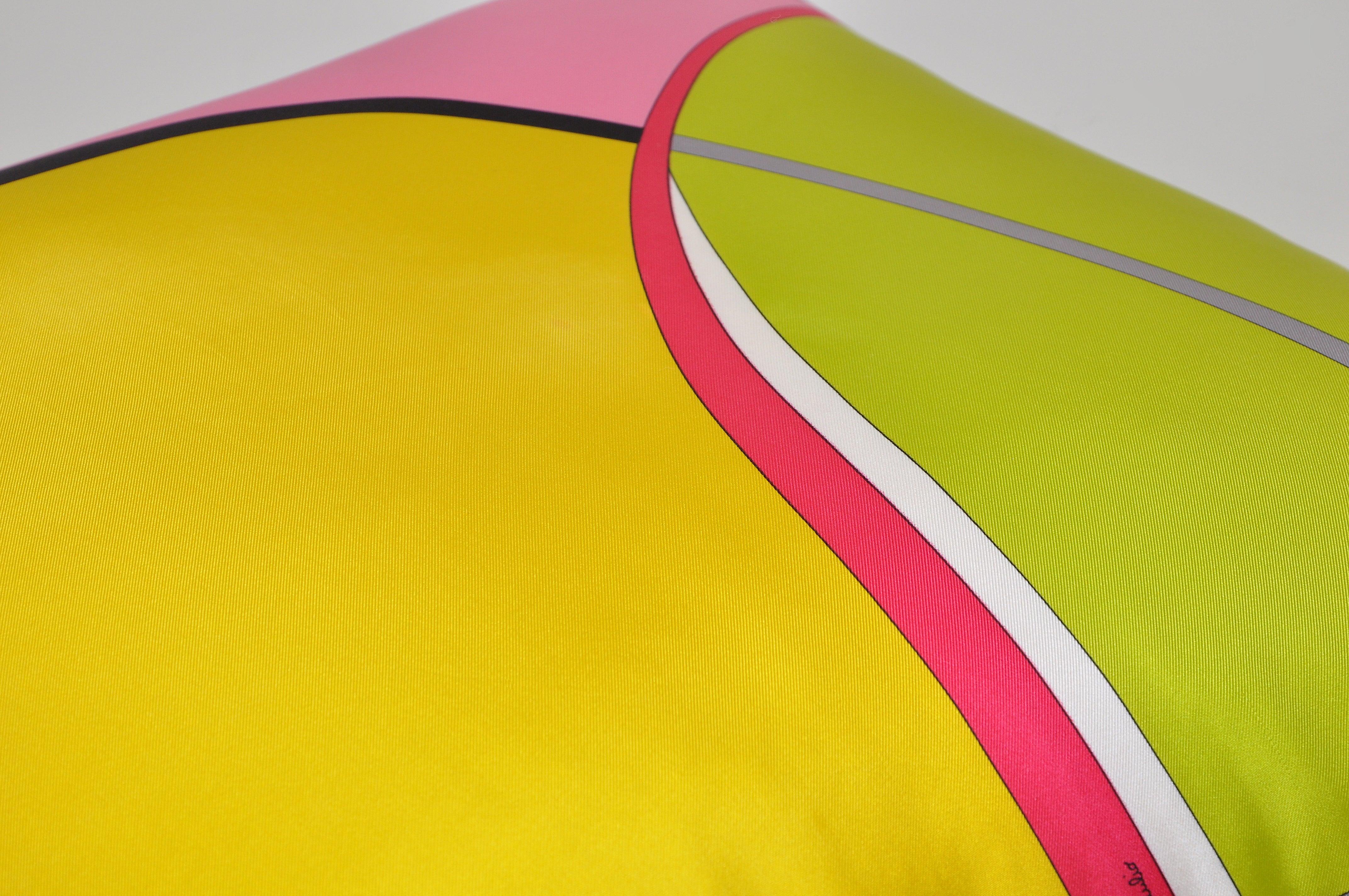 20th Century Vintage Pucci Yellow Pink Green Geometric Silk Scarf Irish Linen Pillow Cushion