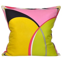 Vintage Pucci Yellow Pink Green Geometric Silk Scarf Irish Linen Pillow Cushion