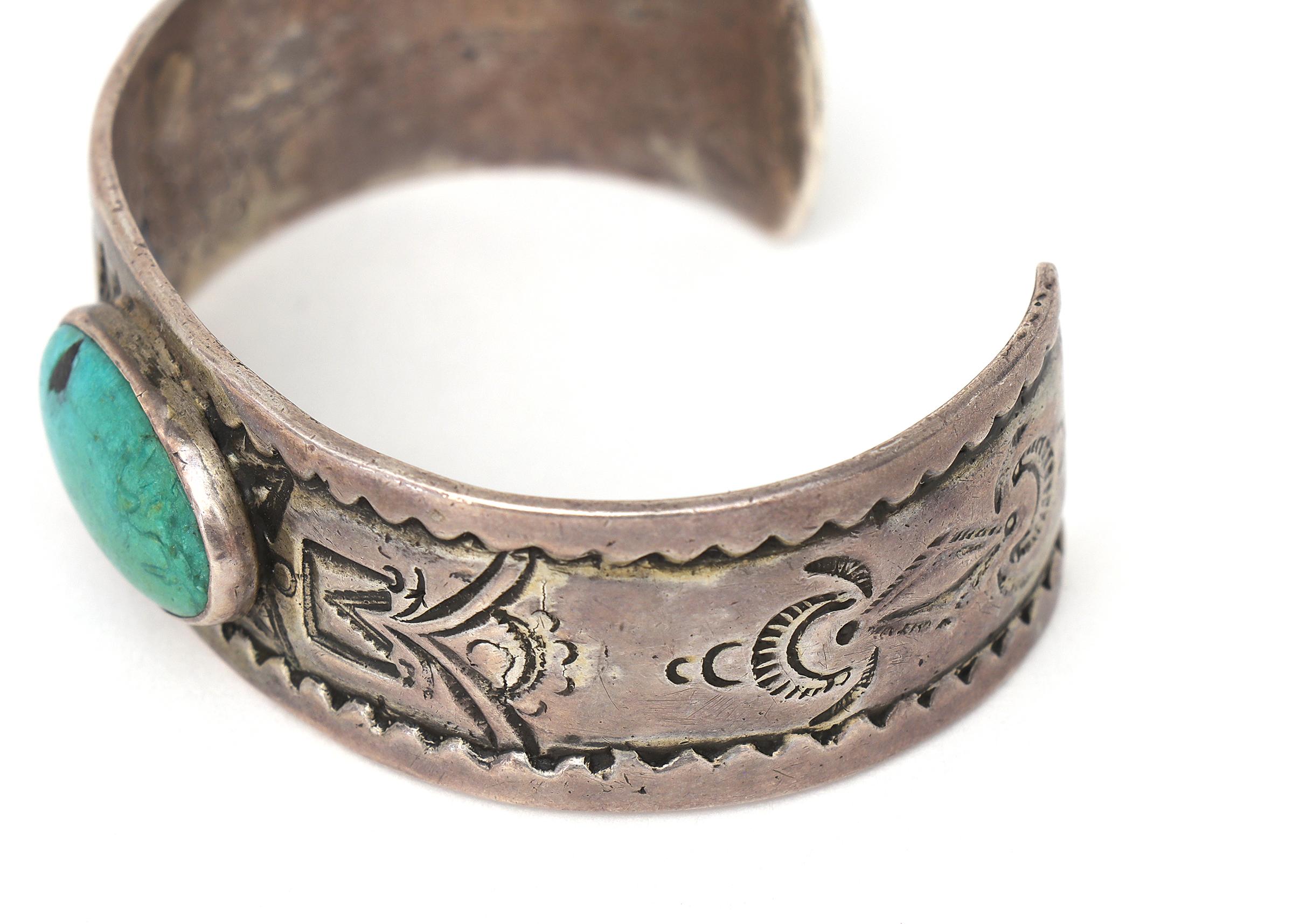 Vintage Pueblo Native American Old Pawn Ingot Silberarmband, Türkis ca. 1915, Vintage im Angebot 2