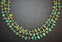 Vintage Pueblo Triple Stand Turquoise Nuggets and Heishi Shell Disc Necklace