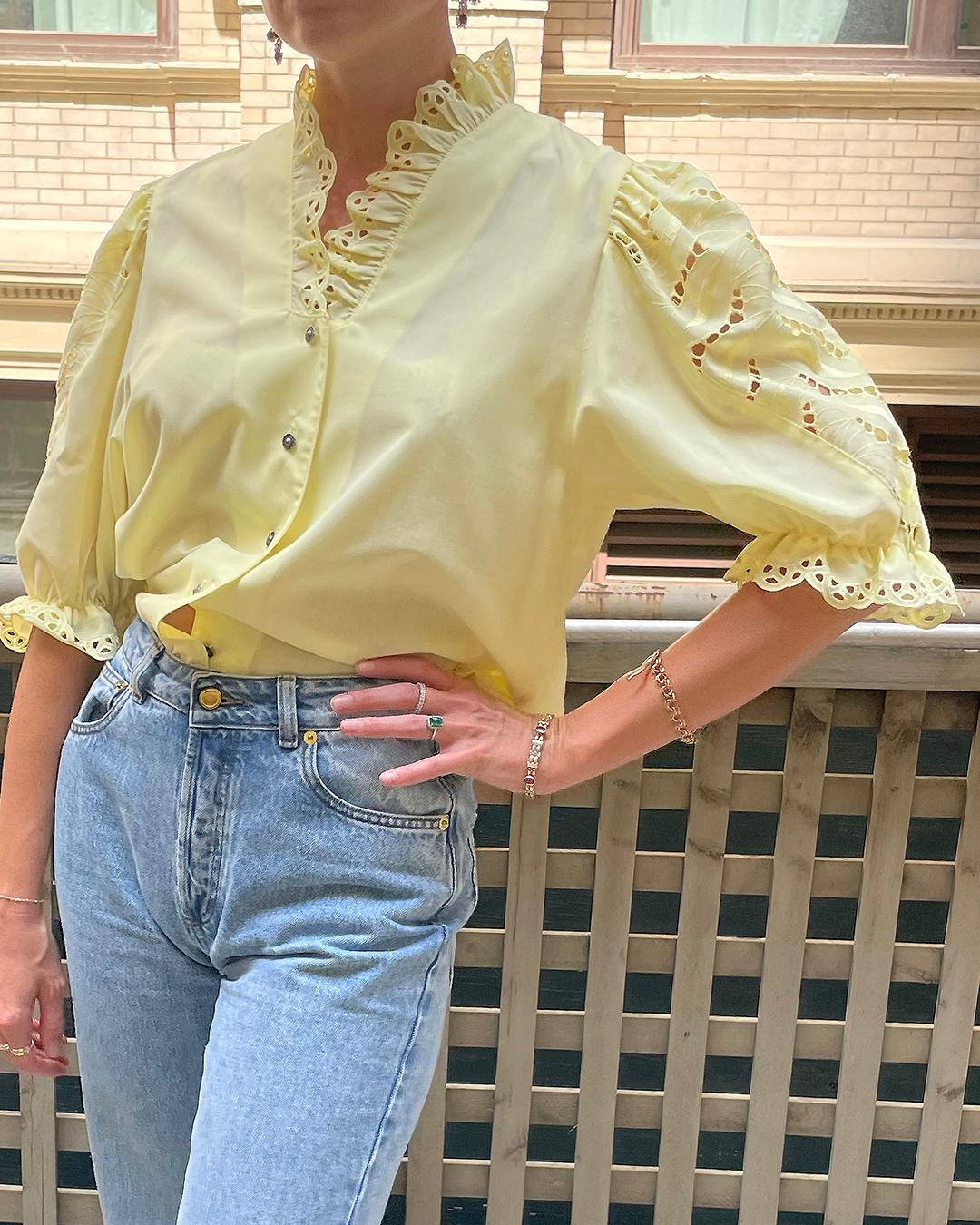 Vintage Puff-Sleeve Eyelet Blouse For Sale 2
