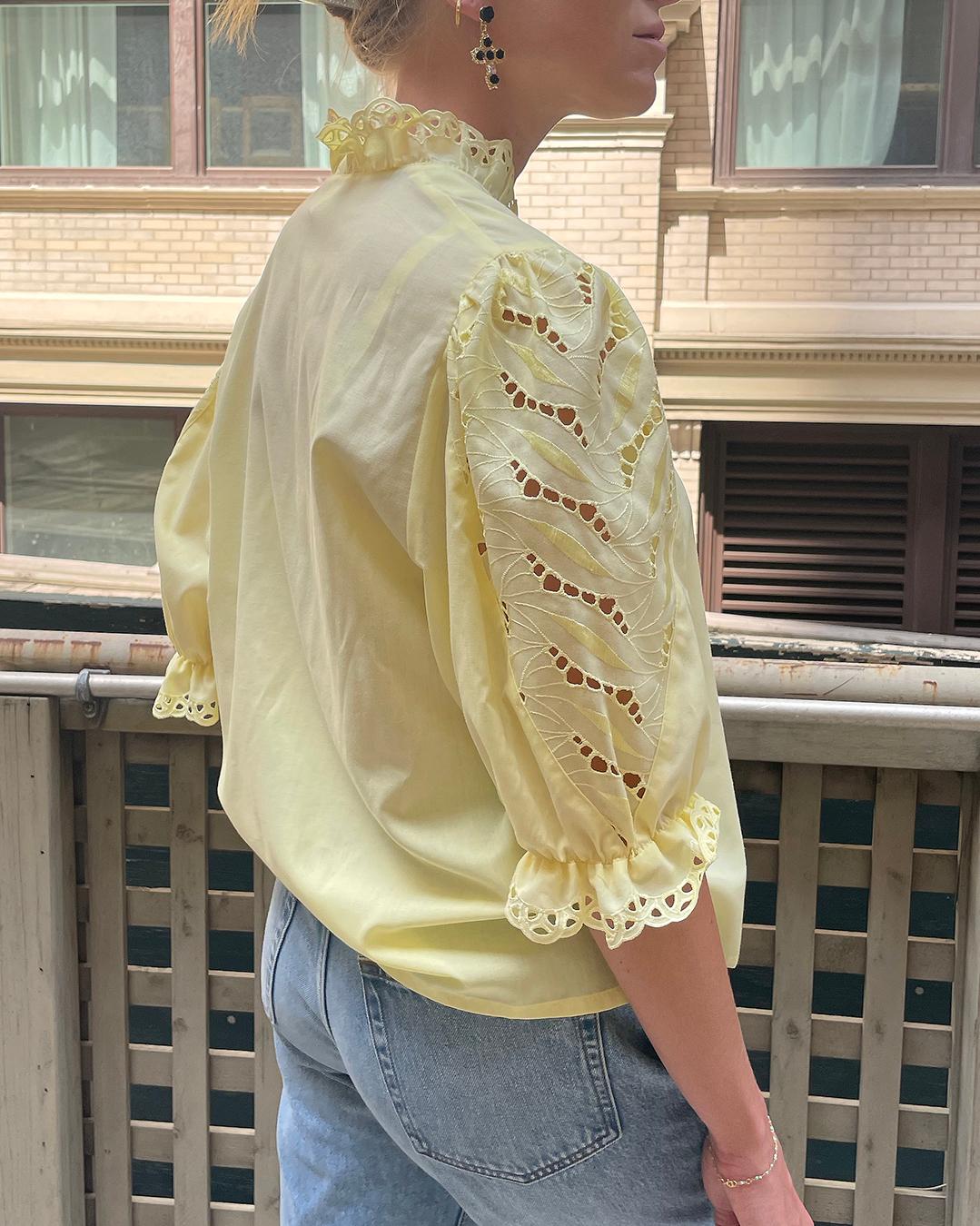 Vintage Puff-Sleeve Eyelet Blouse For Sale 3