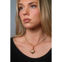 Vintage Puffy Heart Pendant 14K Natural Rubies Yellow Gold