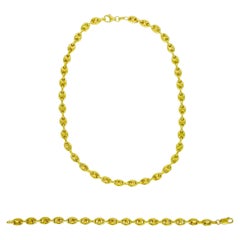 Vintage Puffy Mariner Link Chain and Bracelet Set 18k Gold