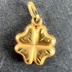 Vintage Puffy Shamrock Lucky Four-Leaved Clover 18K Yellow Gold Charm Pendant