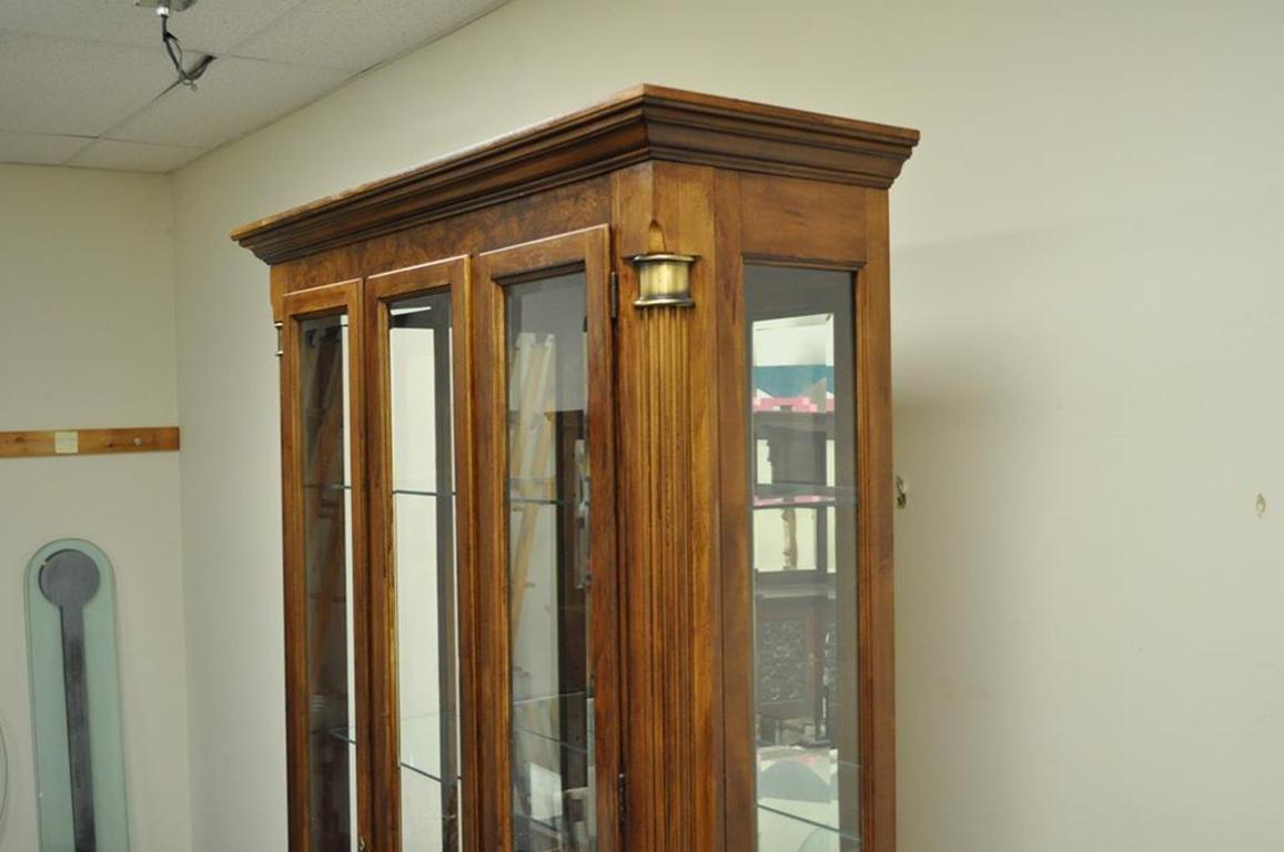 American Classical Vintage Pulaski Cherry Lighted Mirrored Curio Display Cabinet Bookcase