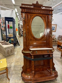 Vintage Hall Tree, Victorian Style, Marble top and Brass Umbrella arms
