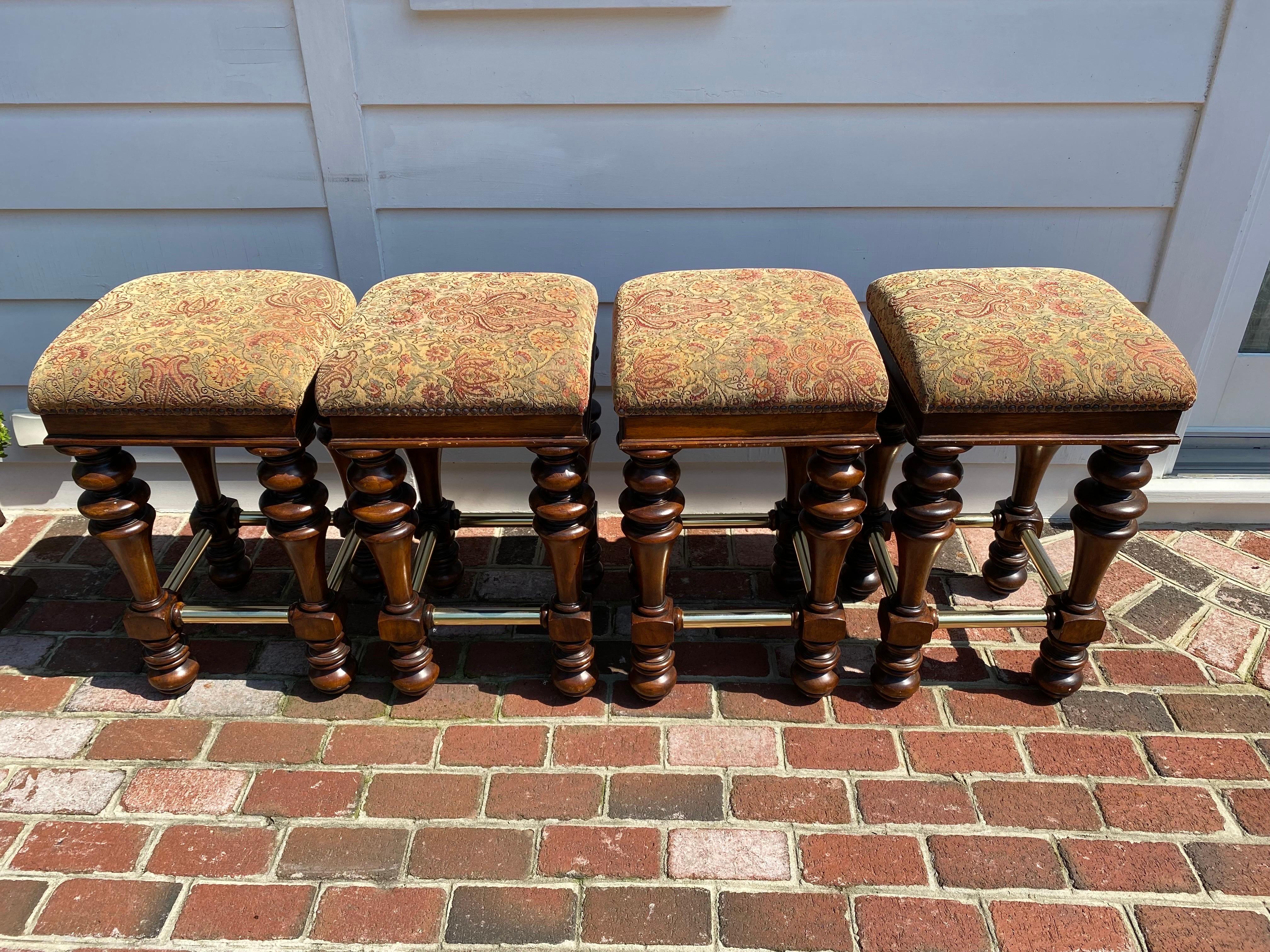 Vintage Pulaski Walnut Upholstered Barstools, Set of 4 3