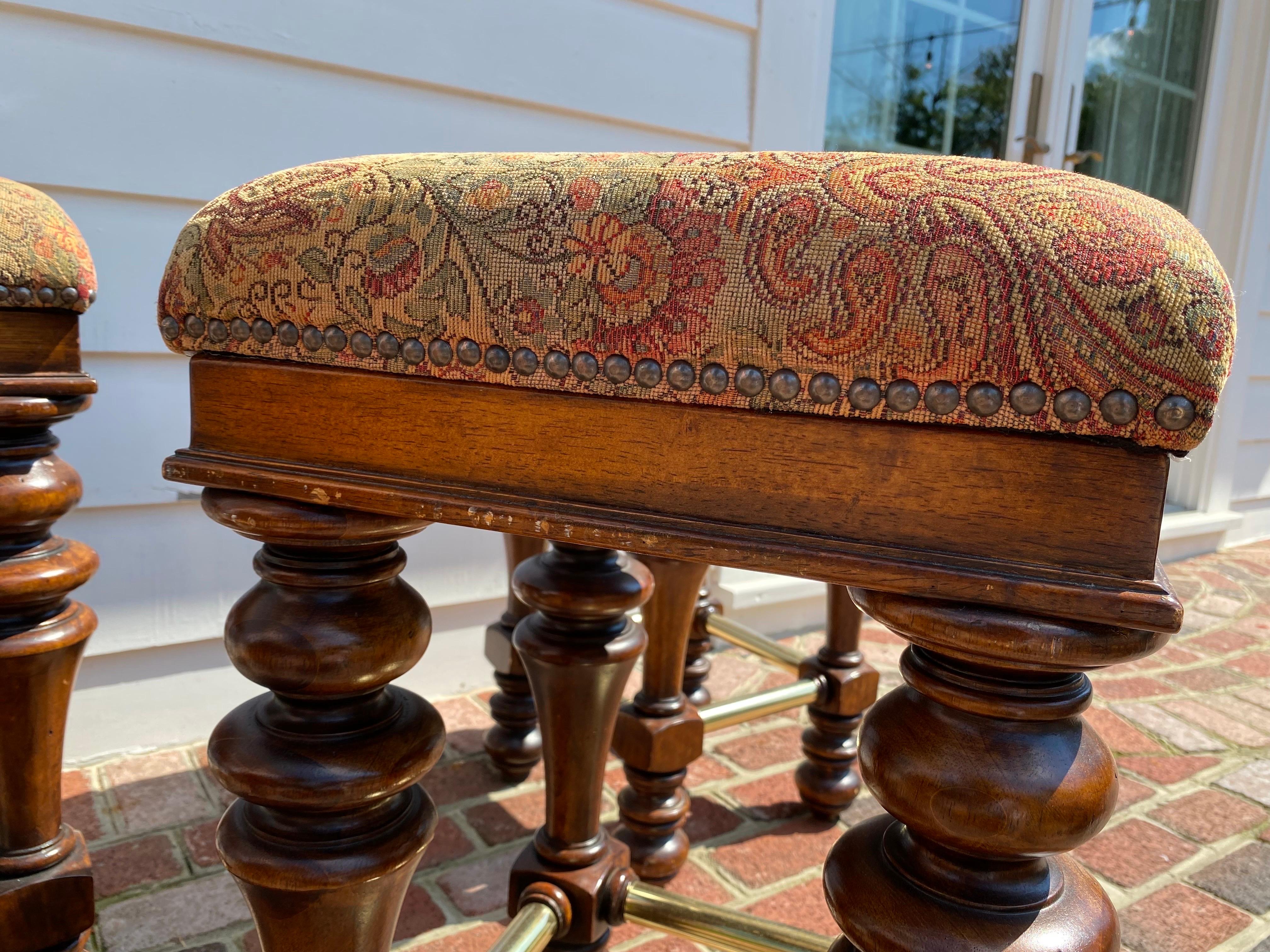 Vintage Pulaski Walnut Upholstered Barstools, Set of 4 1