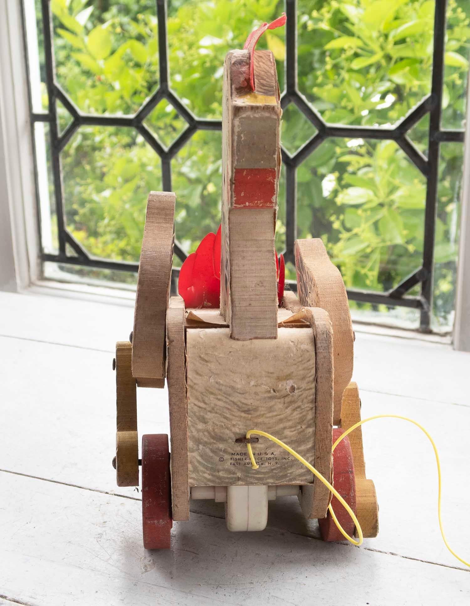 English Vintage Pull Along Toy Chicken on Wheels, 1960s