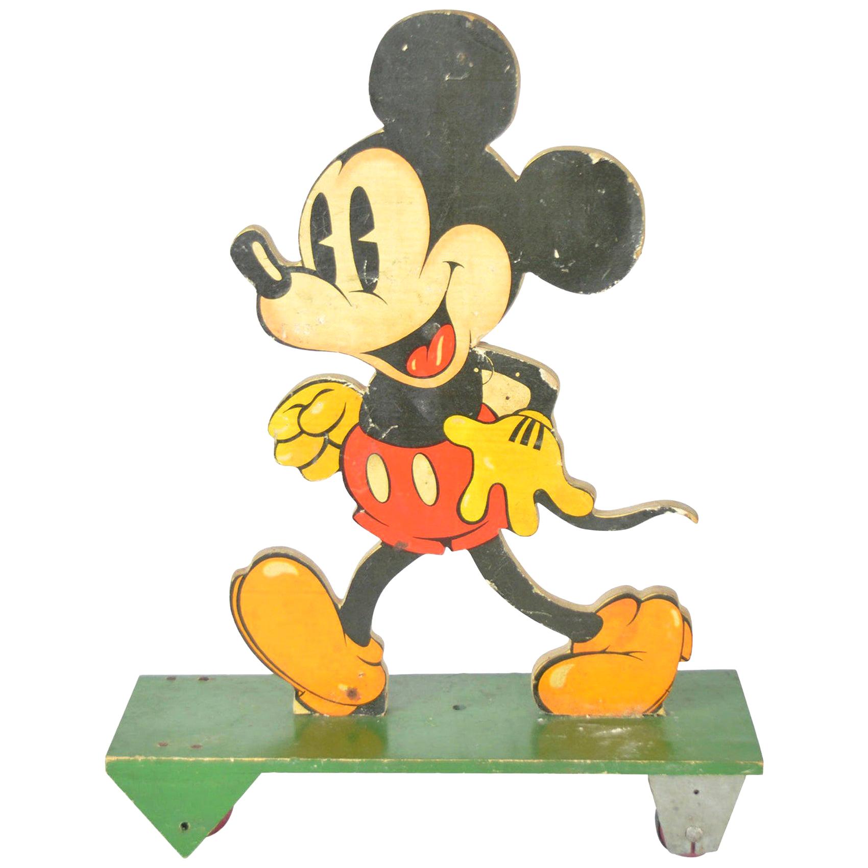 Vintage Pull Along Mickey Mouse on Wheels, 1930s