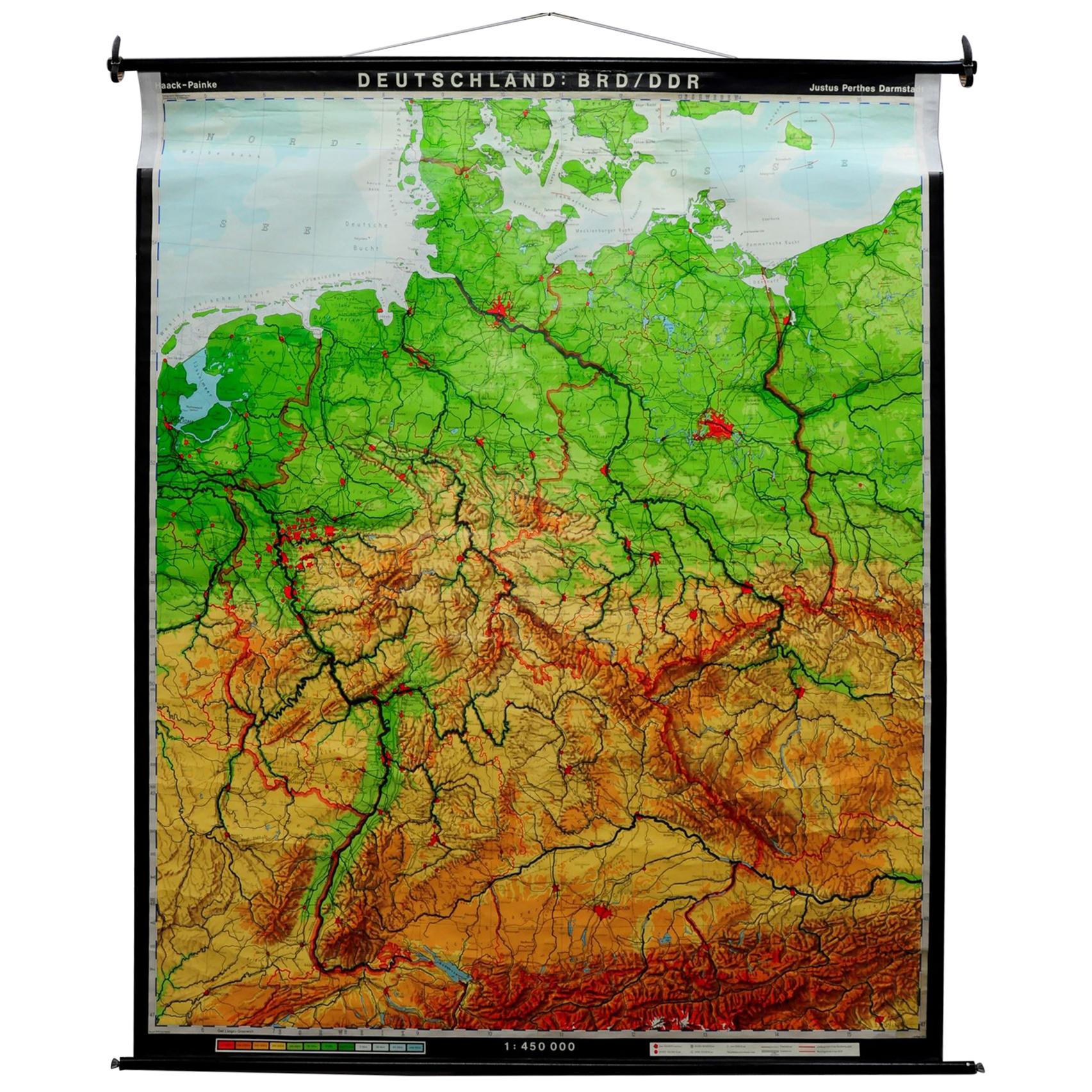 Vintage Pull-Down Map Germany BRD / DDR History Wall Chart
