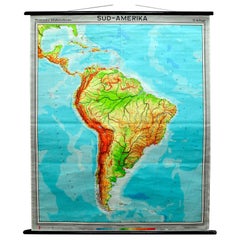 Vintage Pull Down Map South America American Continent