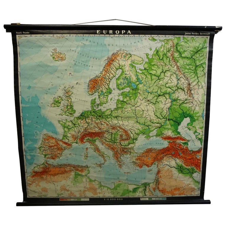 Antique Pull Down Map Vintage Pull Down Map Wall Chart About Europe At 1Stdibs