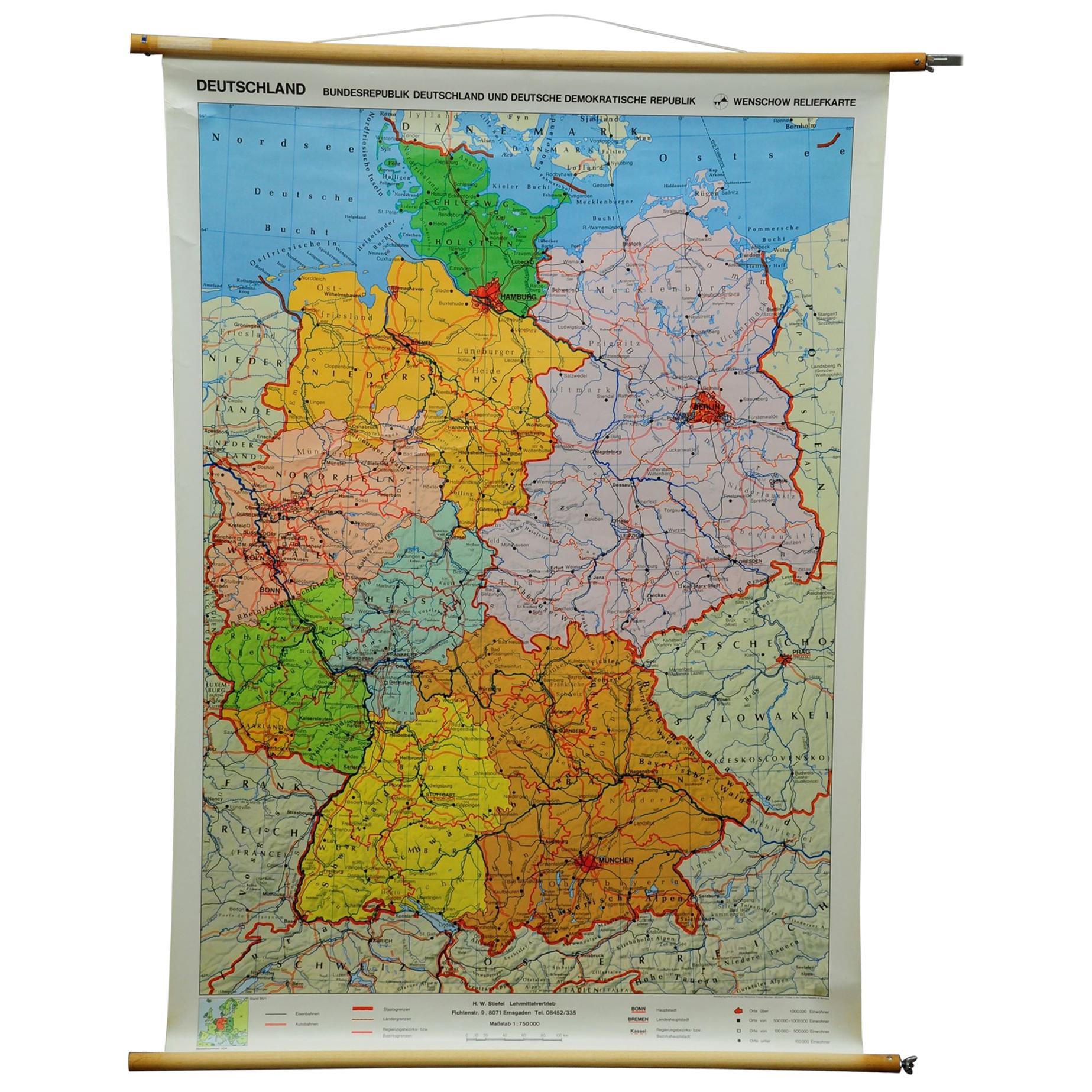 Vintage Pull-Down School Map Germany Wall Chart Poster Print