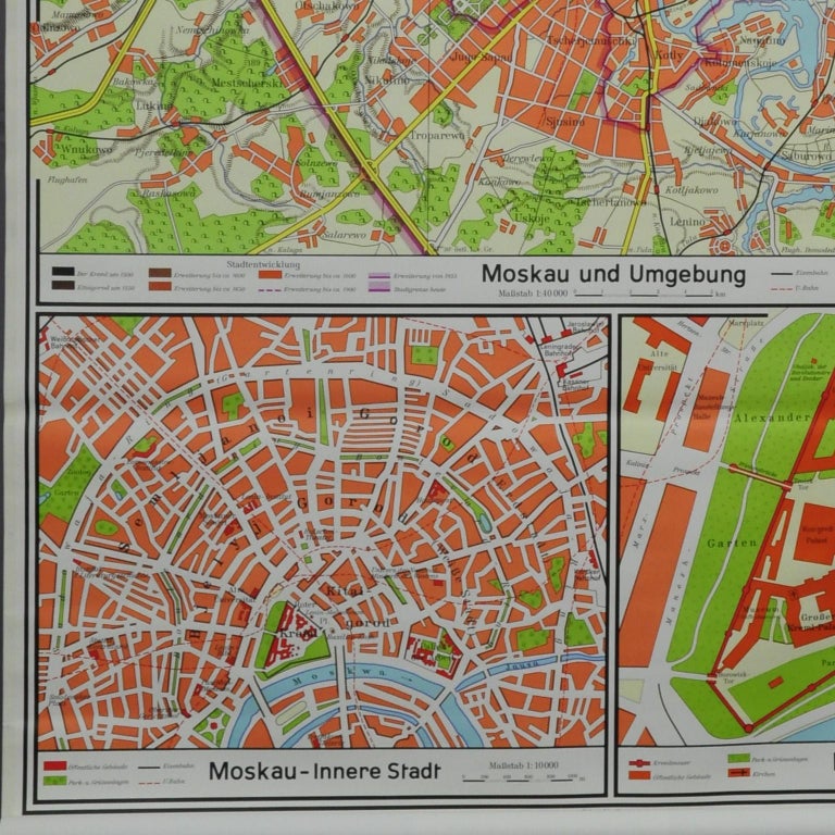 Vintage Mural Pull Down Wall Chart City Map of Moscow Russia Poster For ...