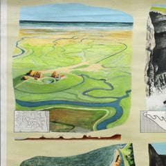 Vintage Pull-Down Wall Chart Forms Earths Surface Sea Coast Islands Geology