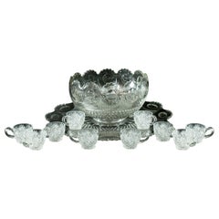 Retro Punch Bowl, Set of Ten Cups, English, Mid-20th Century