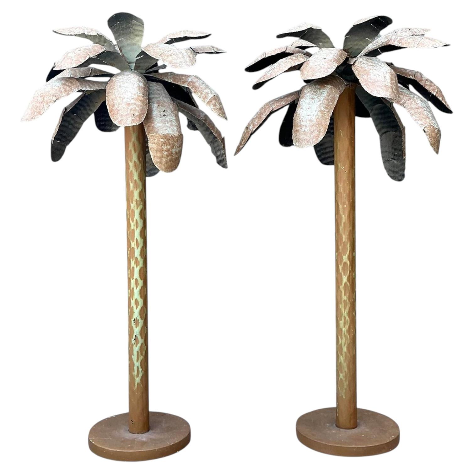 Vintage Punch Cut Tole Palm Trees - A Pair