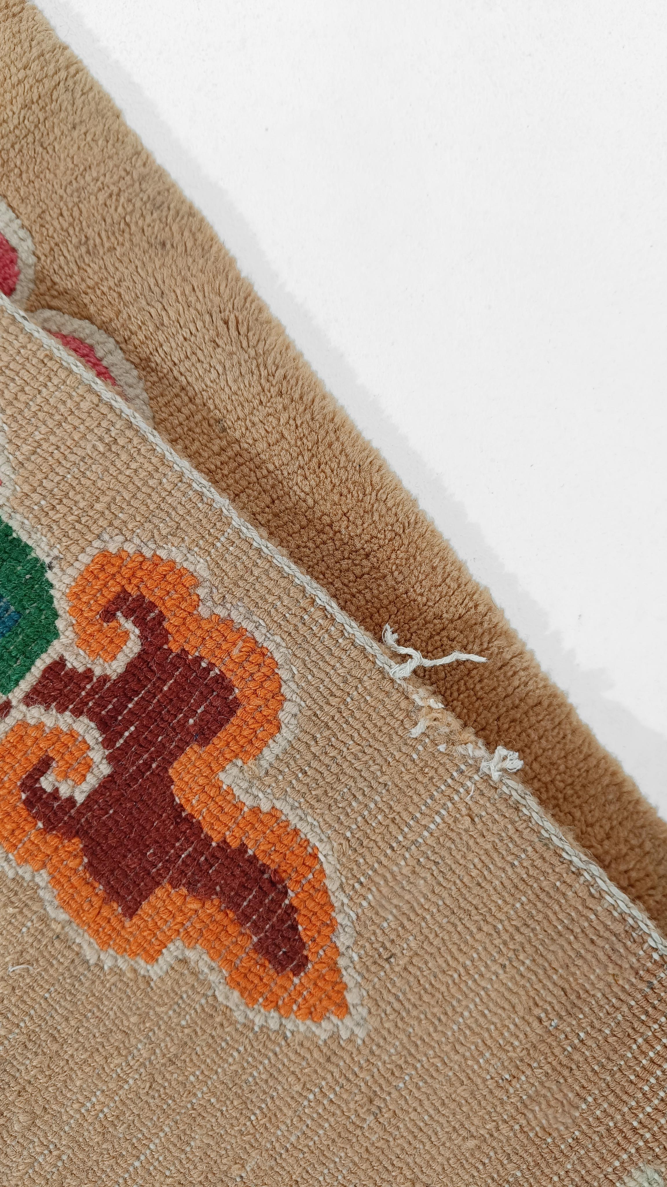 Vintage Pure Wool Runner Rug With Blue China Dragons For Sale 2