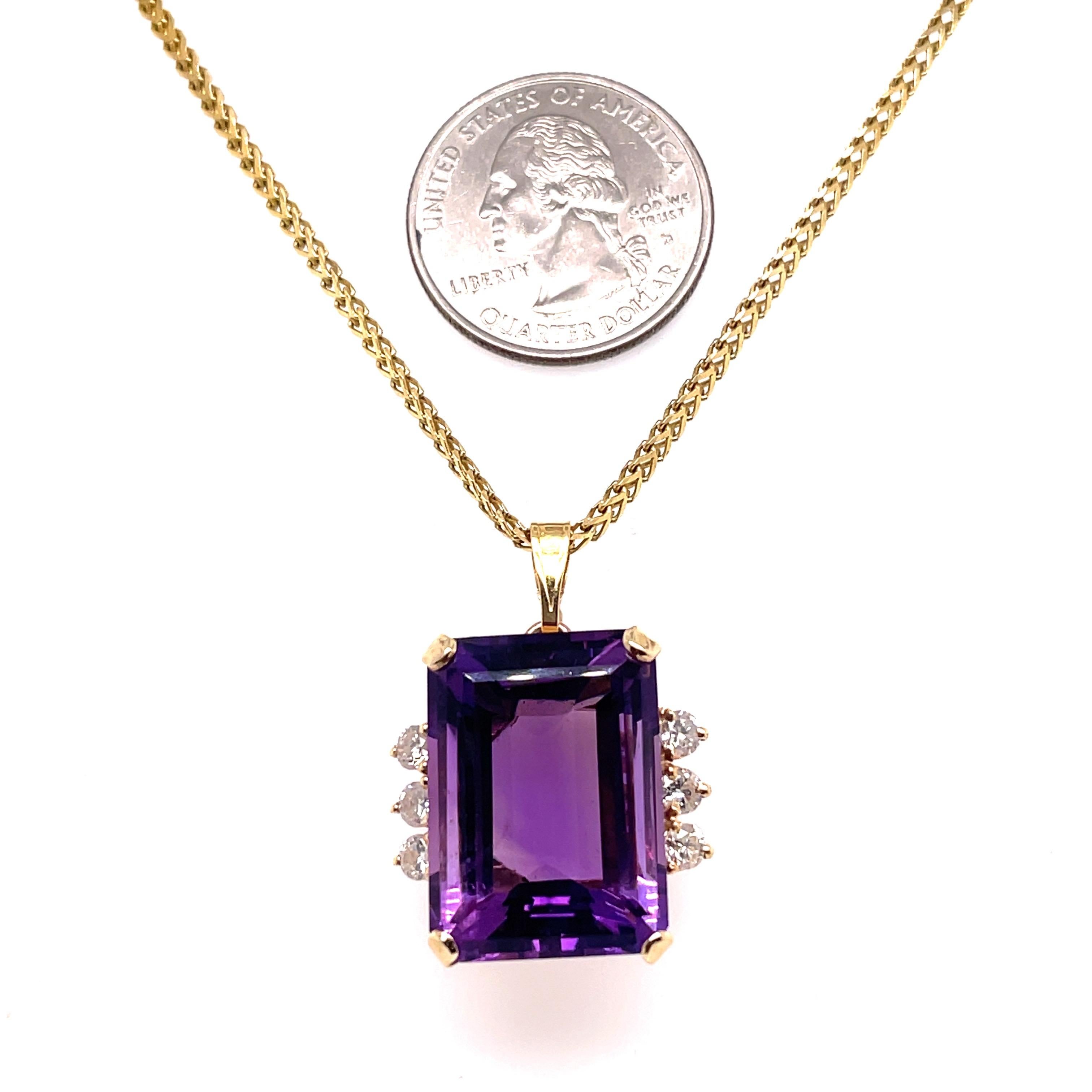 Vintage Lila Amethyst Diamant Halskette 14 Karat Gold Italienisch (Smaragdschliff) im Angebot