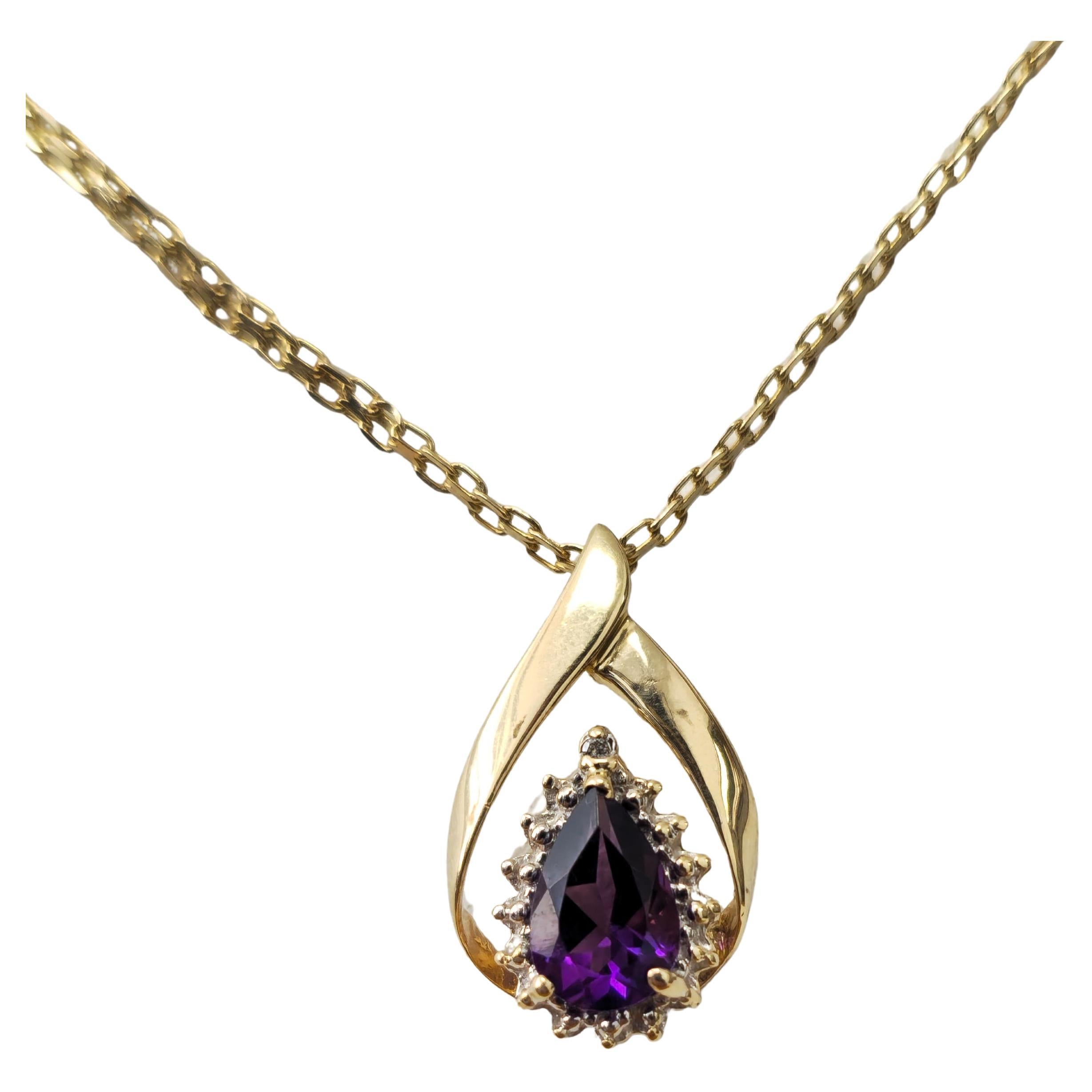 Pendentif vintage en améthyste violette et diamant en forme de poire en vente