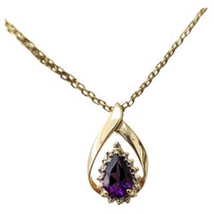 Vintage Purple Amethyst Pear-Shaped Diamond Pendant