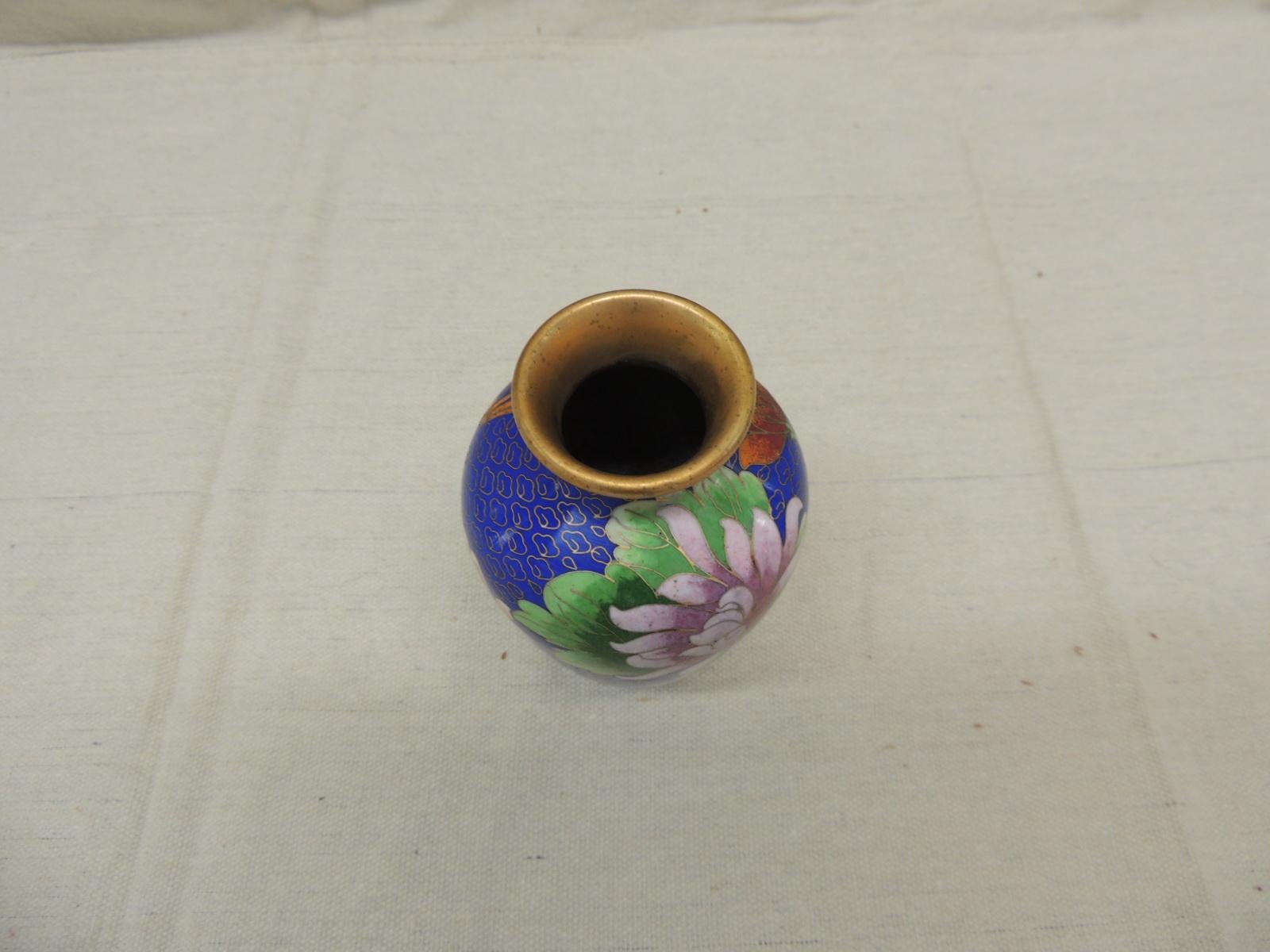 Moorish Vintage Purple and Blue Cloisonné Floral Vase